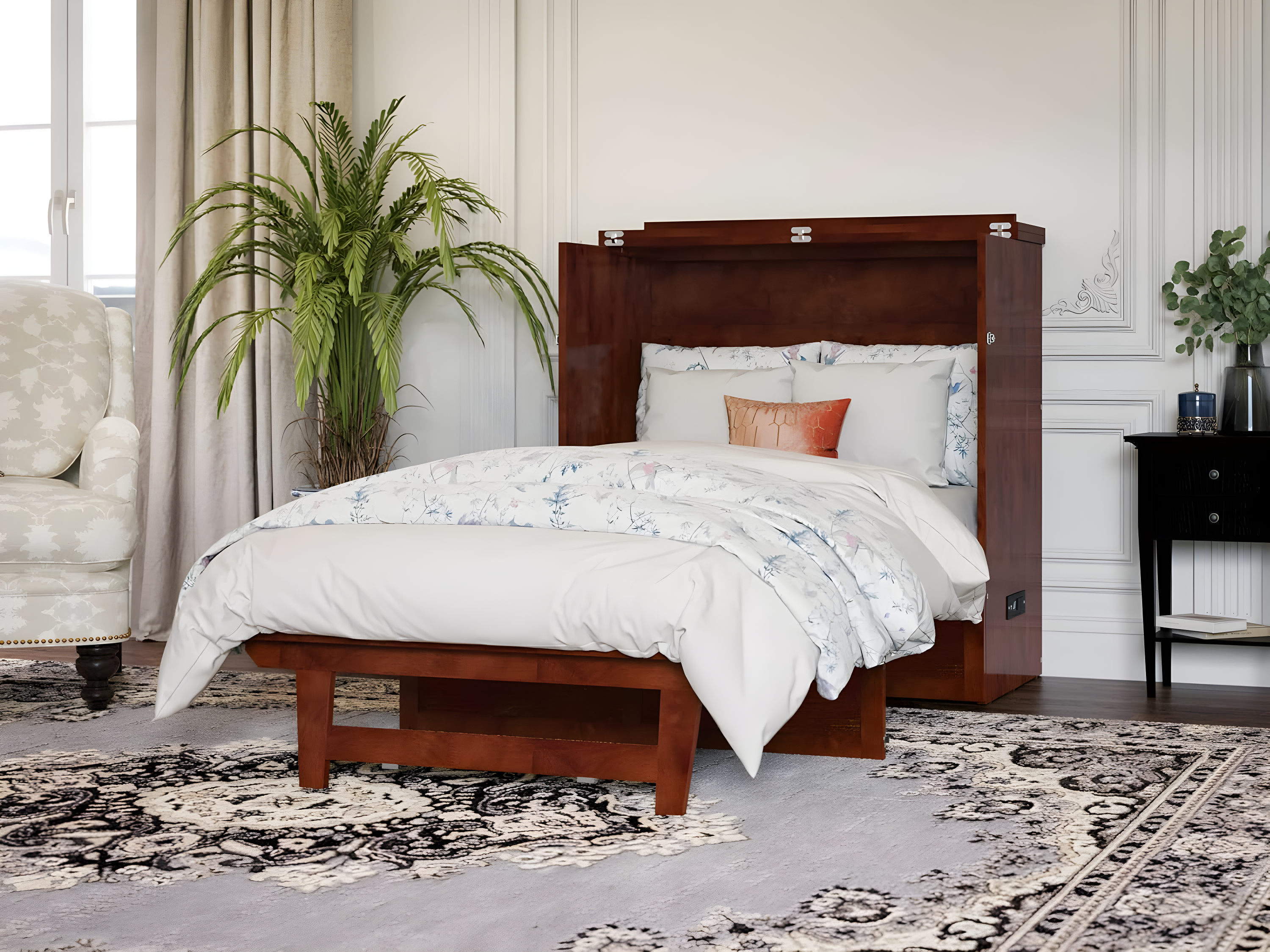 AFI Northfield Walnut Twin XL Solid Wood Murphy Bed Chest
