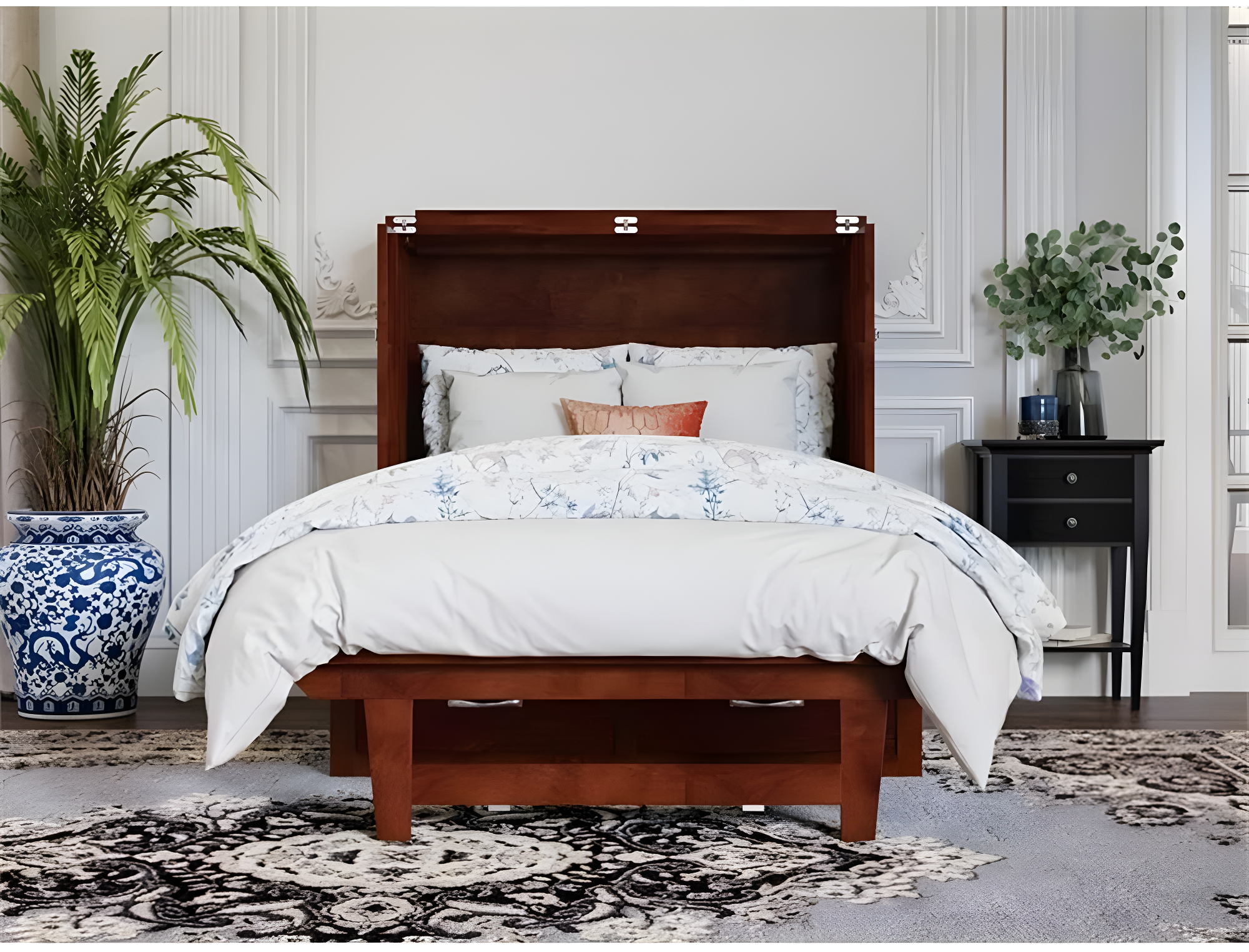 AFI Northfield Walnut Twin XL Solid Wood Murphy Bed Chest