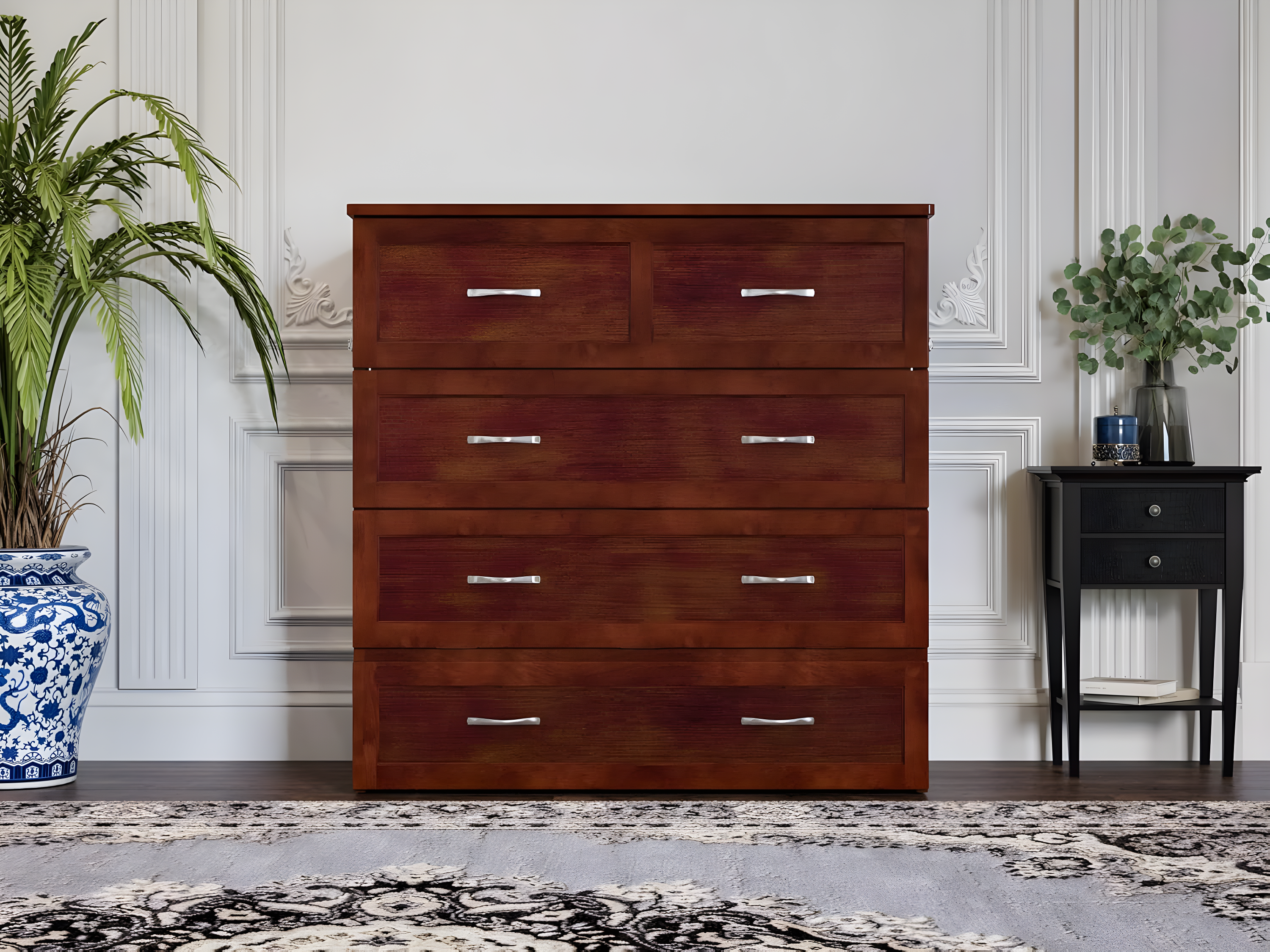 AFI Northfield Walnut Twin XL Solid Wood Murphy Bed Chest