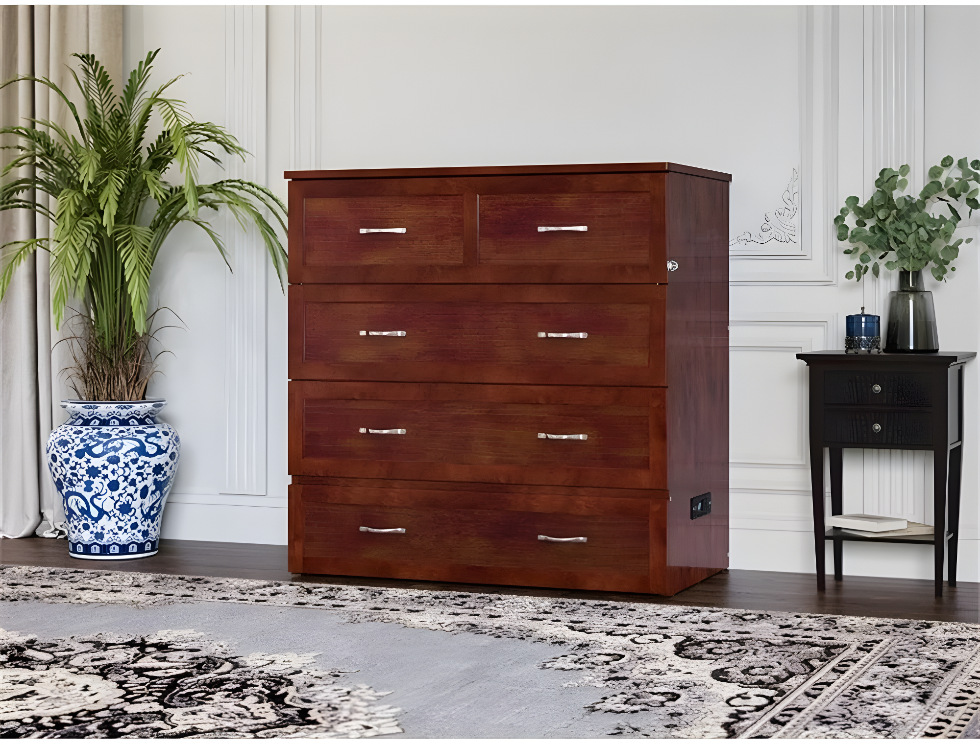 AFI Northfield Walnut Twin XL Solid Wood Murphy Bed Chest