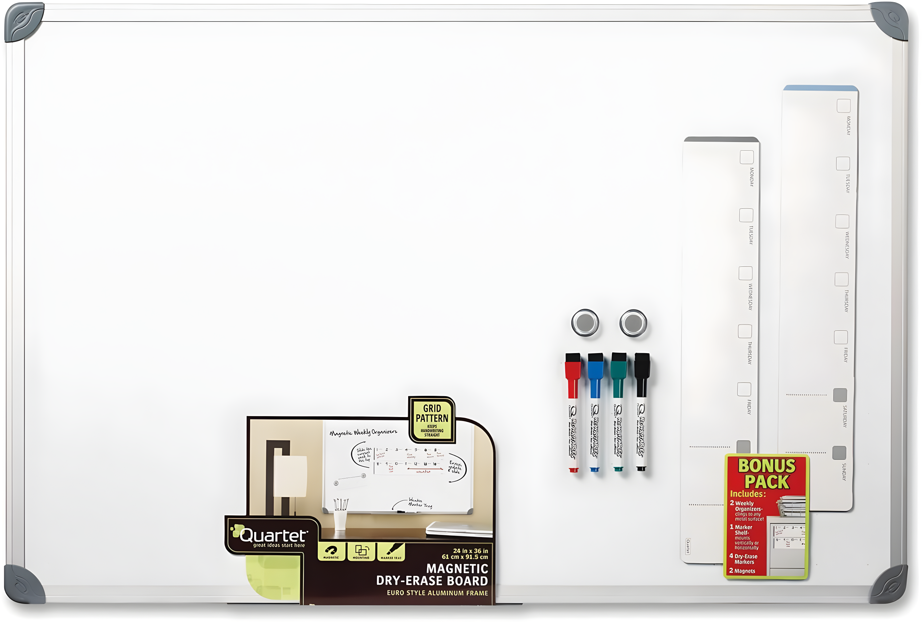 Quartet Magnetic Dry-Erase Board, 36" x 24", Euro Style Aluminum Frame