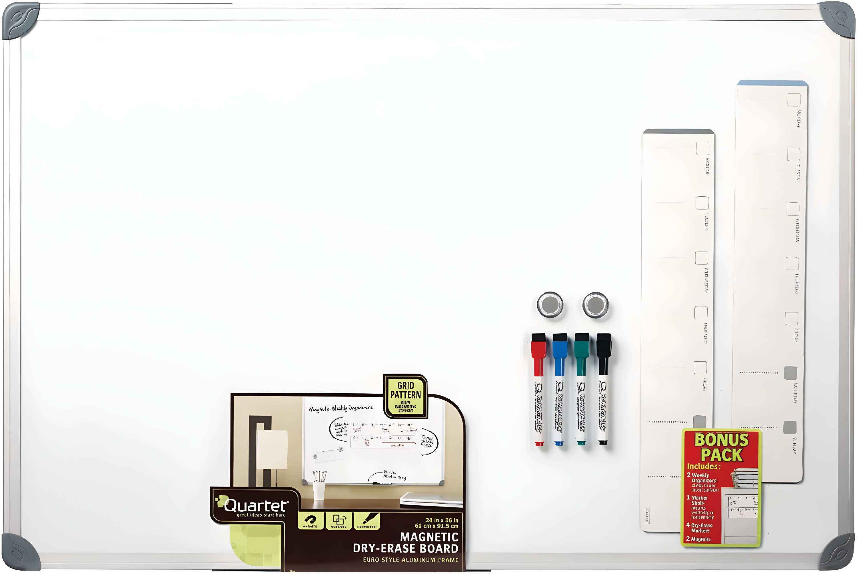 Quartet Magnetic Dry-Erase Board, 36" x 24", Euro Style Aluminum Frame