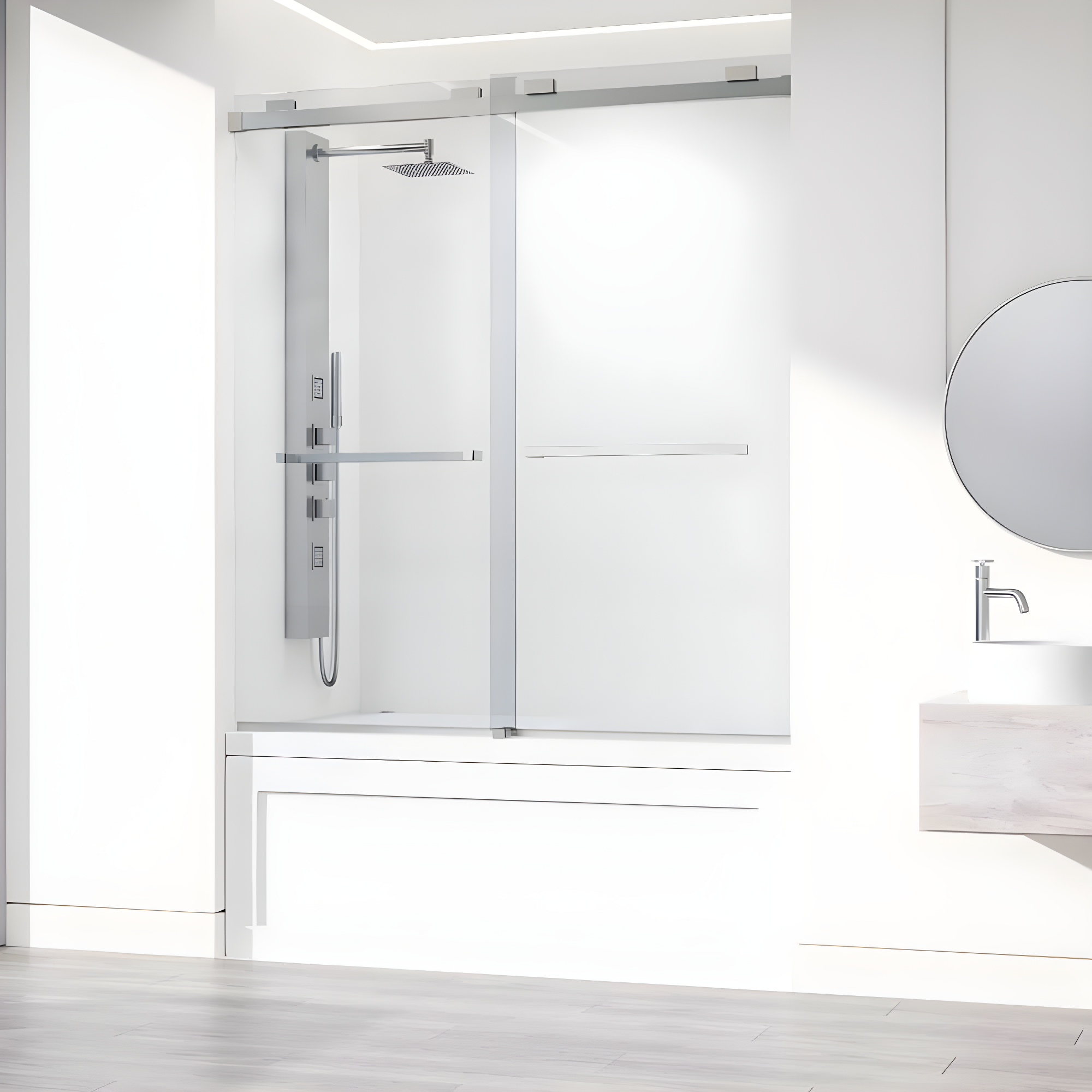 Houston 56-60" W x 66" H Double Sliding Frameless Tub Door with 3/8" Clear Glass
