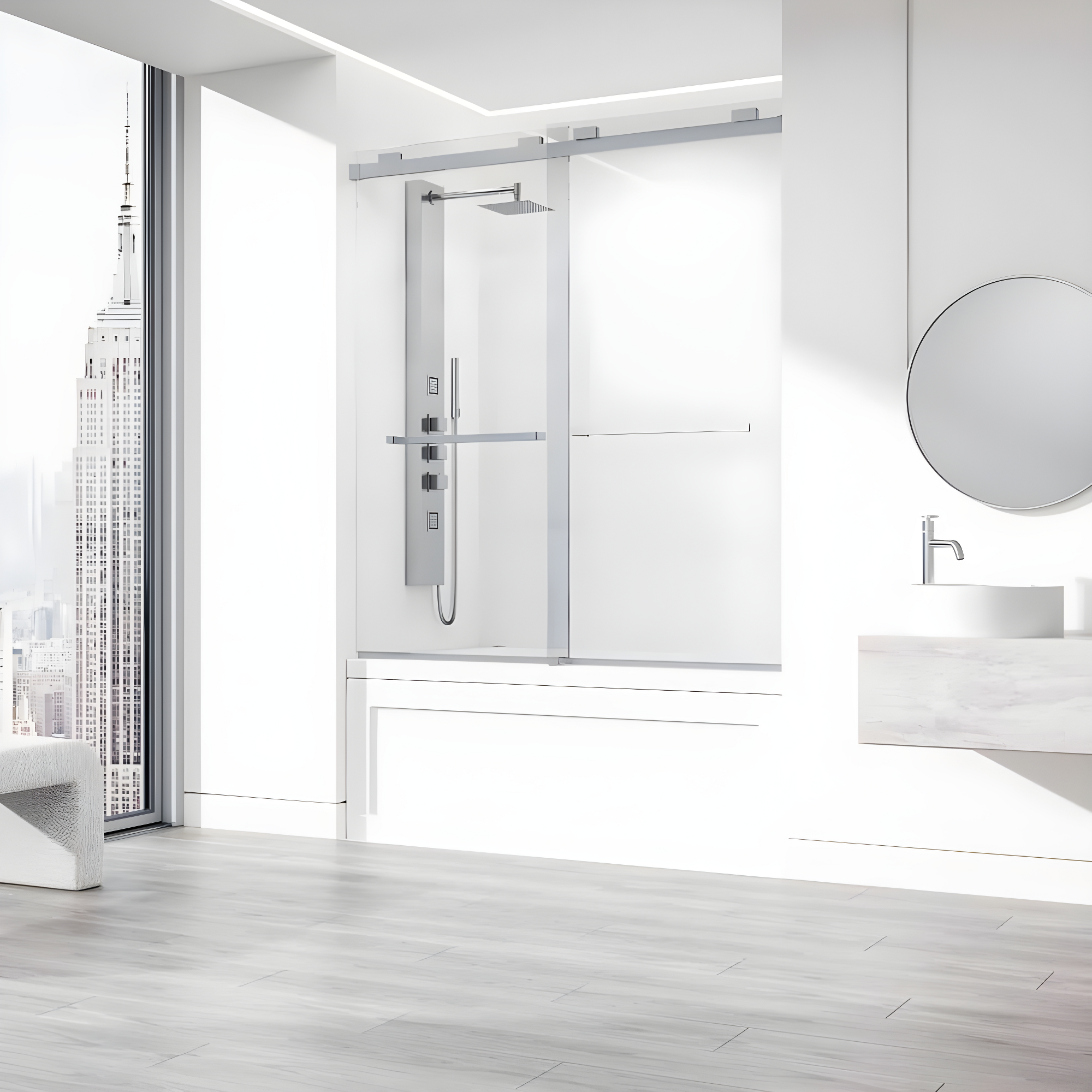 Houston 56-60" W x 66" H Double Sliding Frameless Tub Door with 3/8" Clear Glass