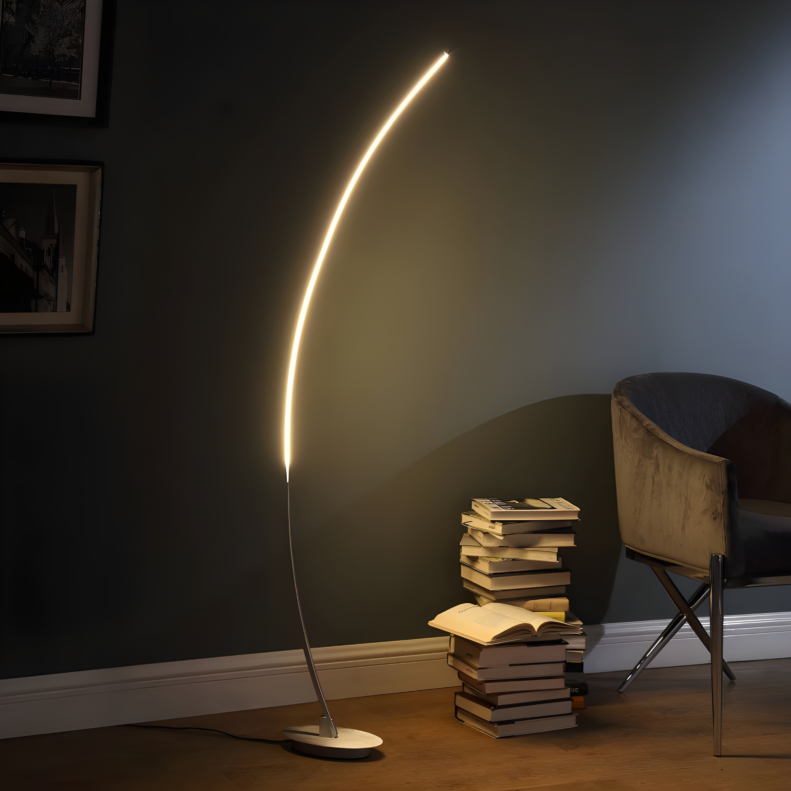 62.25" Modern Arc Metal Tube Floor Lamp (Includes LED Light Bulb) Silver - Ore International