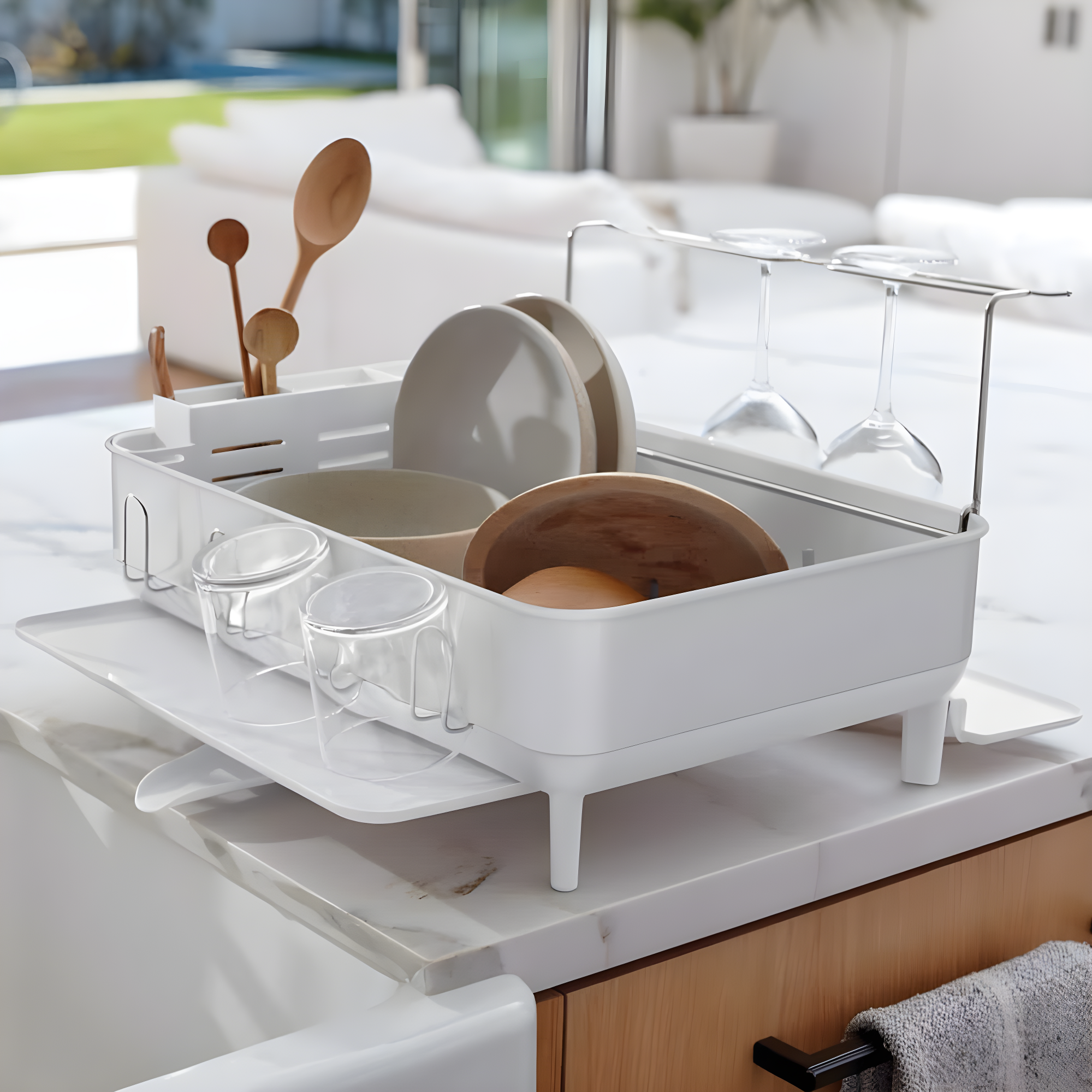 Simplehuman Kitchen Dish Drying Rack, White Steel