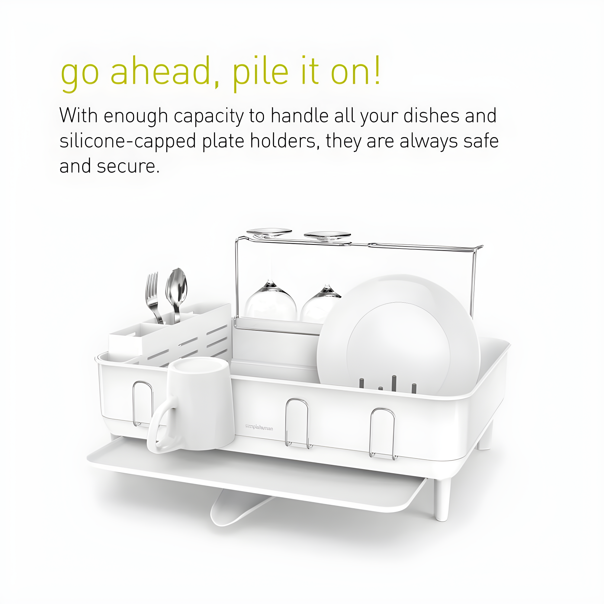 Simplehuman Kitchen Dish Drying Rack, White Steel