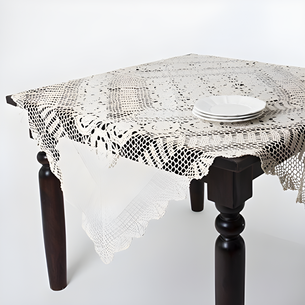 Saro Lifestyle Handmade Crochet Cotton Lace Table Linens, Beige, 36" x 36"