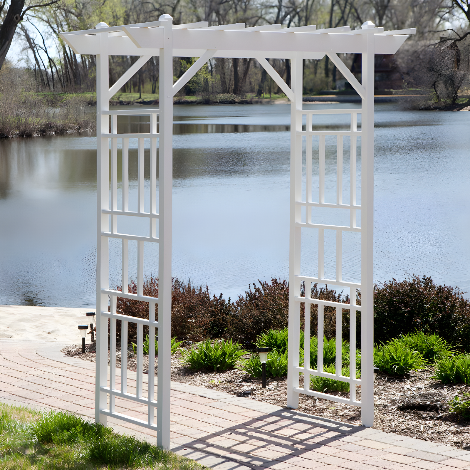 Dura-Trel Inc Dura-Trel Wellington Arbor 72" x 85" Outdoor Garden Arch Lattice Trellis, White