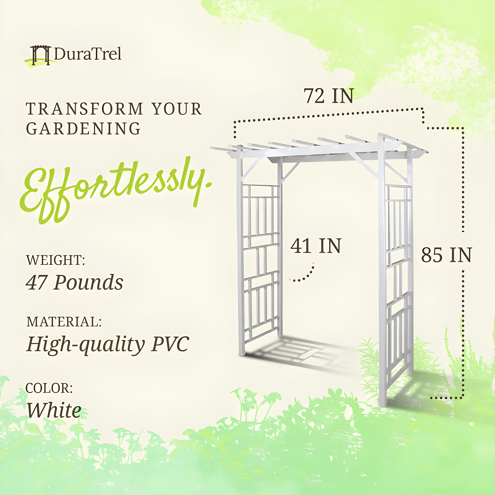 Dura-Trel Inc Dura-Trel Wellington Arbor 72" x 85" Outdoor Garden Arch Lattice Trellis, White