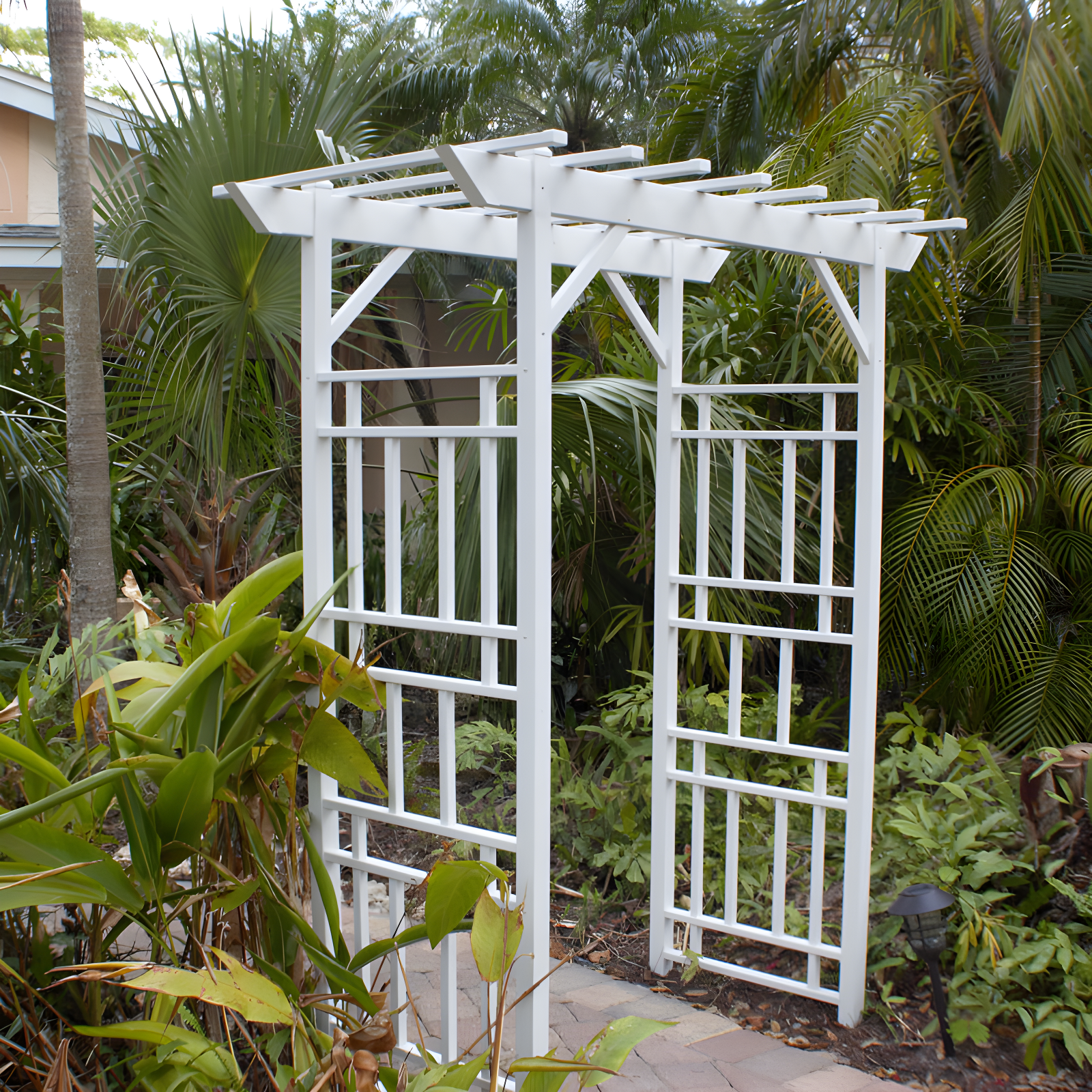 Dura-Trel Inc Dura-Trel Wellington Arbor 72" x 85" Outdoor Garden Arch Lattice Trellis, White