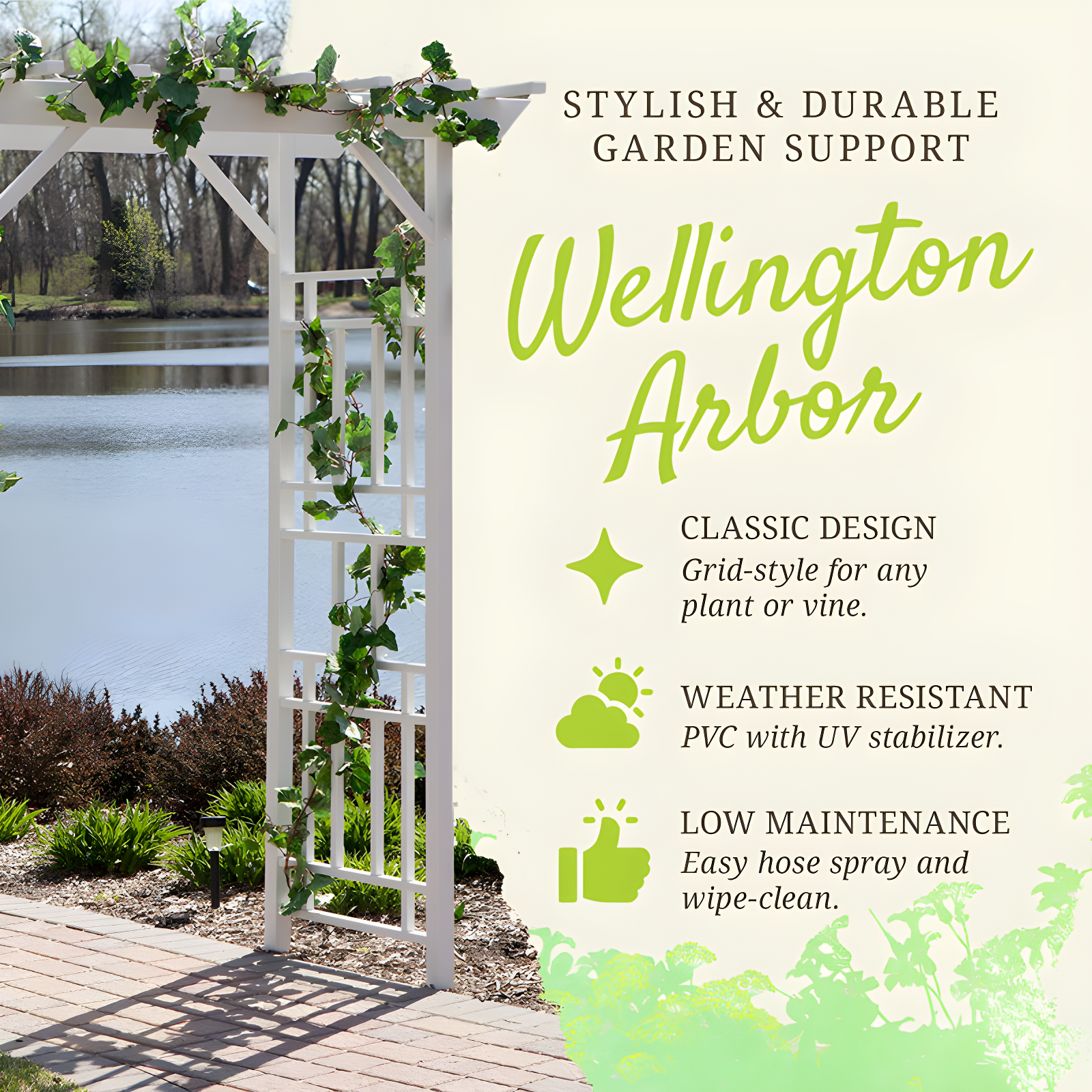 Dura-Trel Inc Dura-Trel Wellington Arbor 72" x 85" Outdoor Garden Arch Lattice Trellis, White