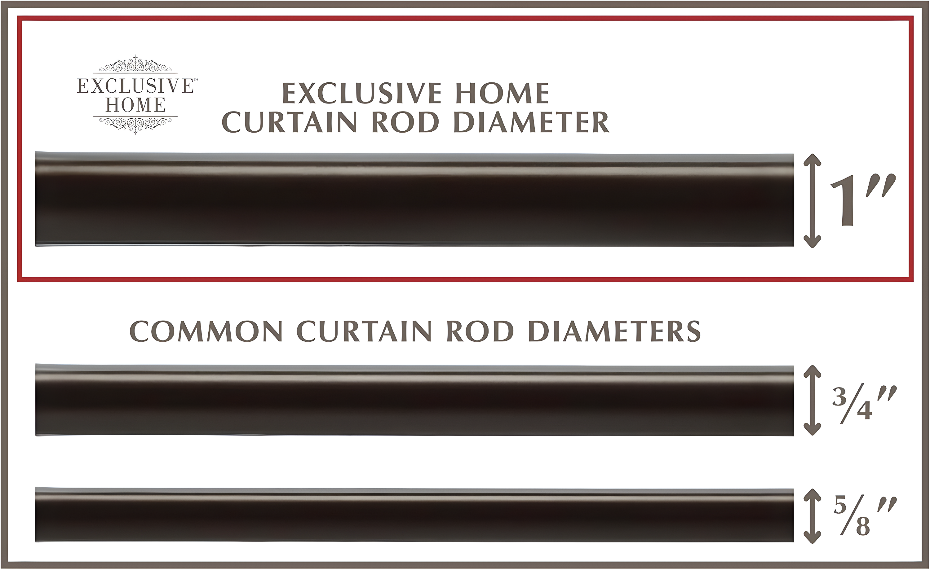 EXCLUSIVE HOME Rope Knot 1" Curtain Rod and Coordinating Finial Set, Matte Bronze, Adjustable 66"-120"