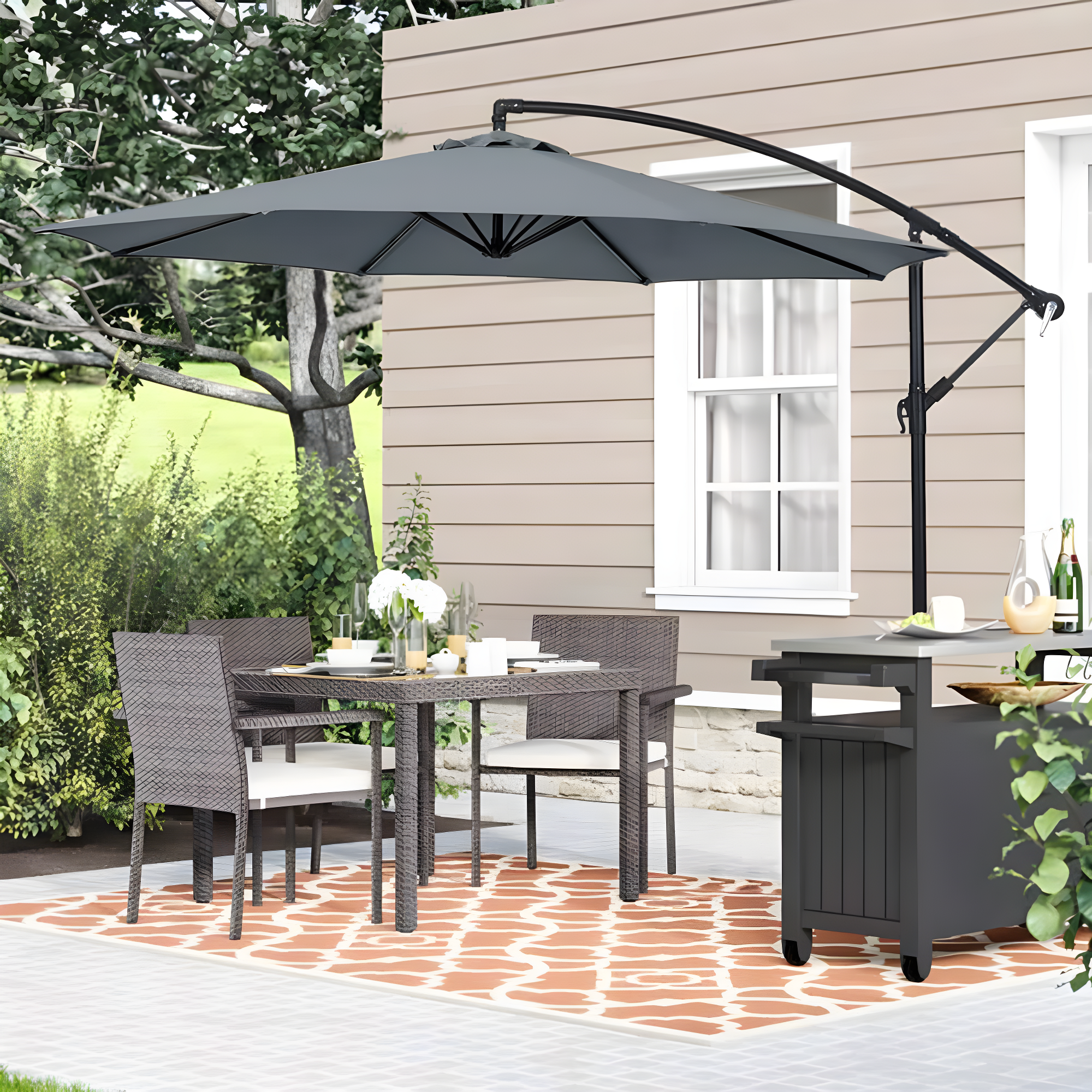 Costway  10 FT Patio Offset Umbrella w/8 Ribs Cross Base Tilt Grey