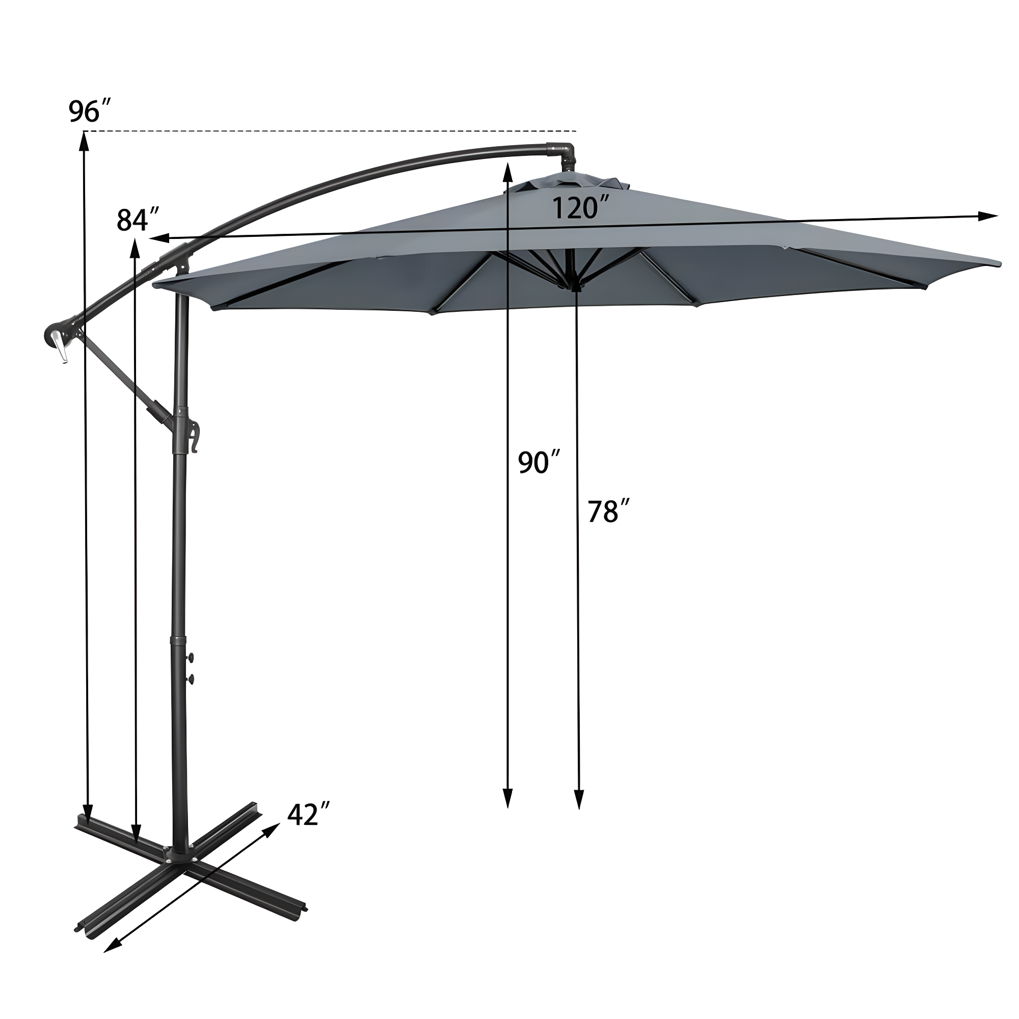 Costway  10 FT Patio Offset Umbrella w/8 Ribs Cross Base Tilt Grey