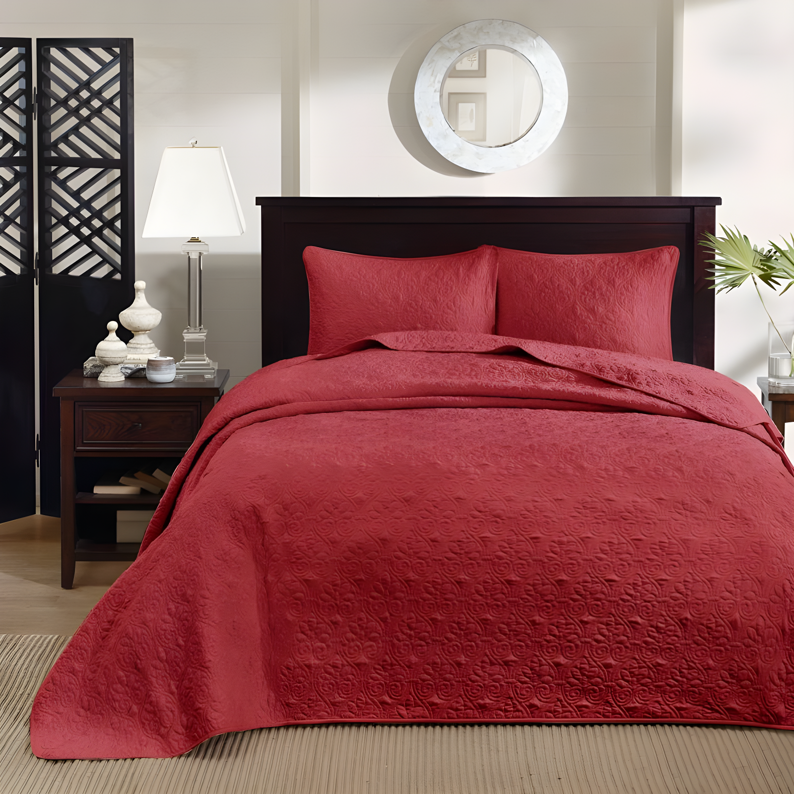 Madison Park 3pc Queen Vancouver Reversible Bedspread Set Red: Microfiber, Lightweight, Plain Weave