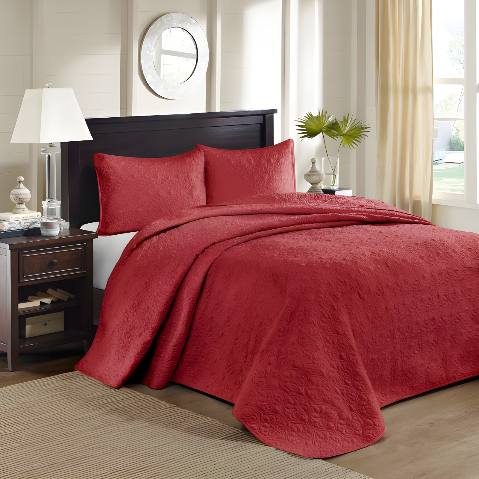 Madison Park 3pc Queen Vancouver Reversible Bedspread Set Red: Microfiber, Lightweight, Plain Weave