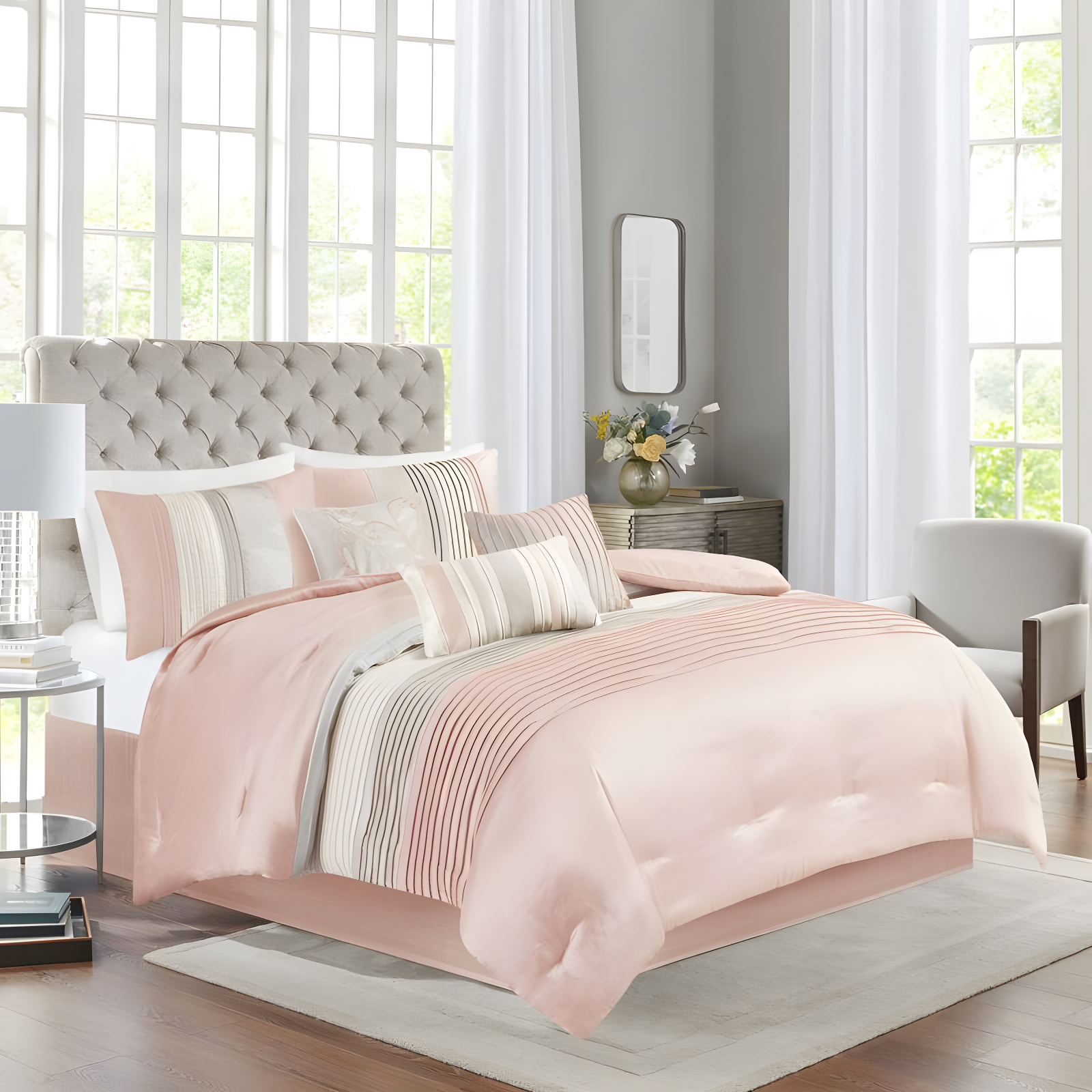 Madison Park Amherst 7 Piece Striped and Pleated Comforter Set & Reviews | Wayfair
