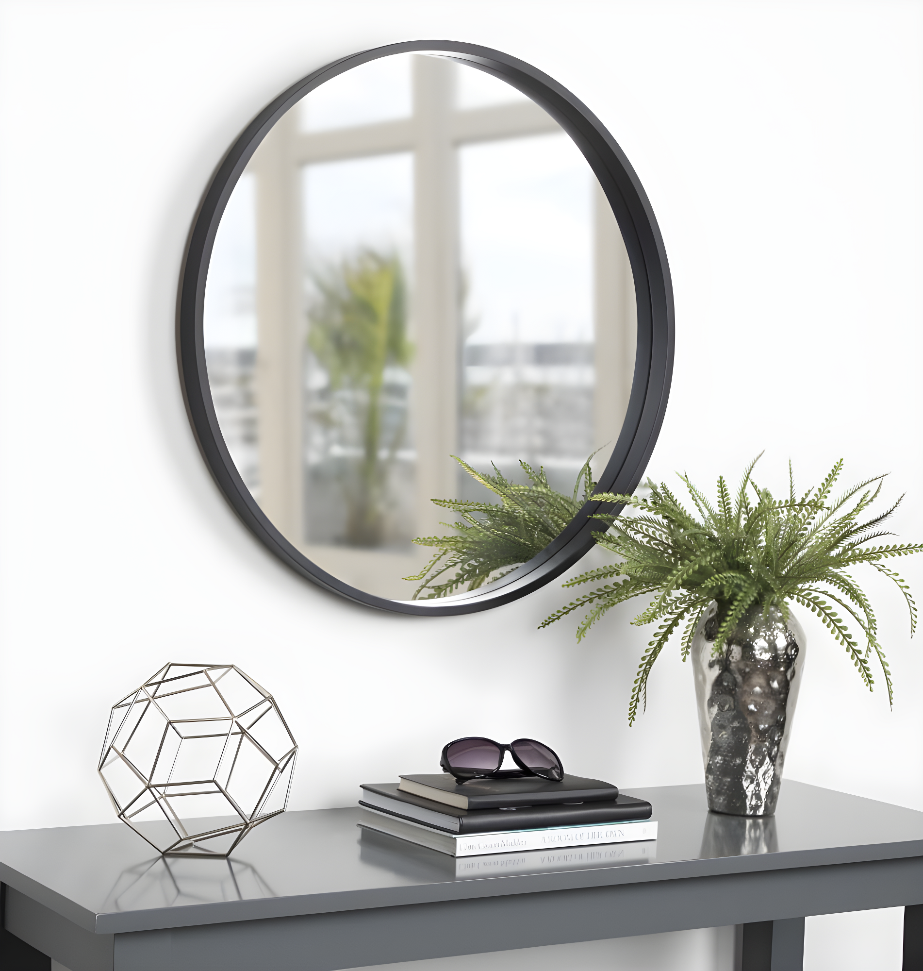 26" x 26" Travis Round Wood Accent Wall Mirror Black - Kate & Laurel All Things Decor: MDF, No Assembly Required