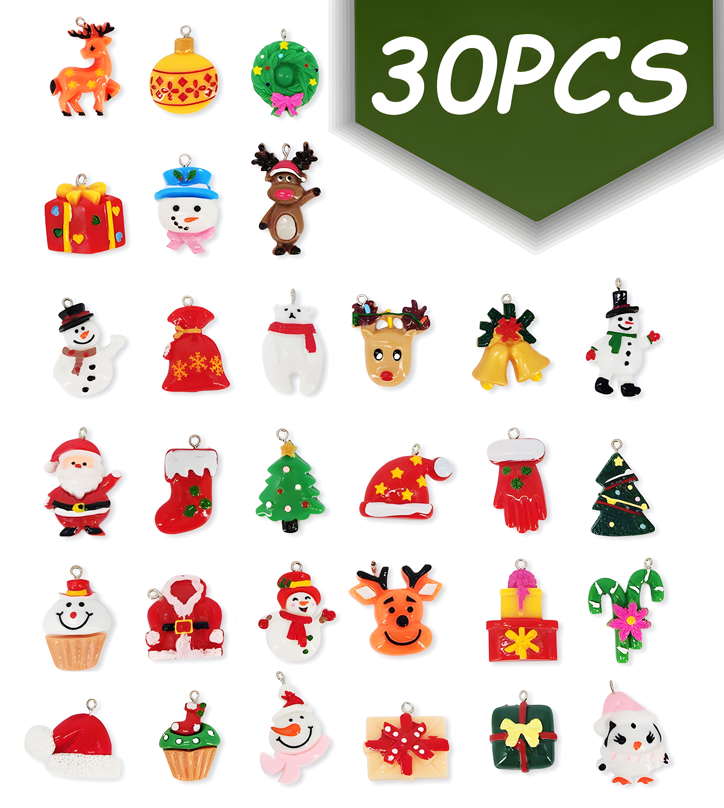 Christmas Tree Ornaments Decoration Mini Rustic Christmas Miniature Hanging Ornaments Resin Christmas Figurines for Xmas Party Multicolor 30Pcs