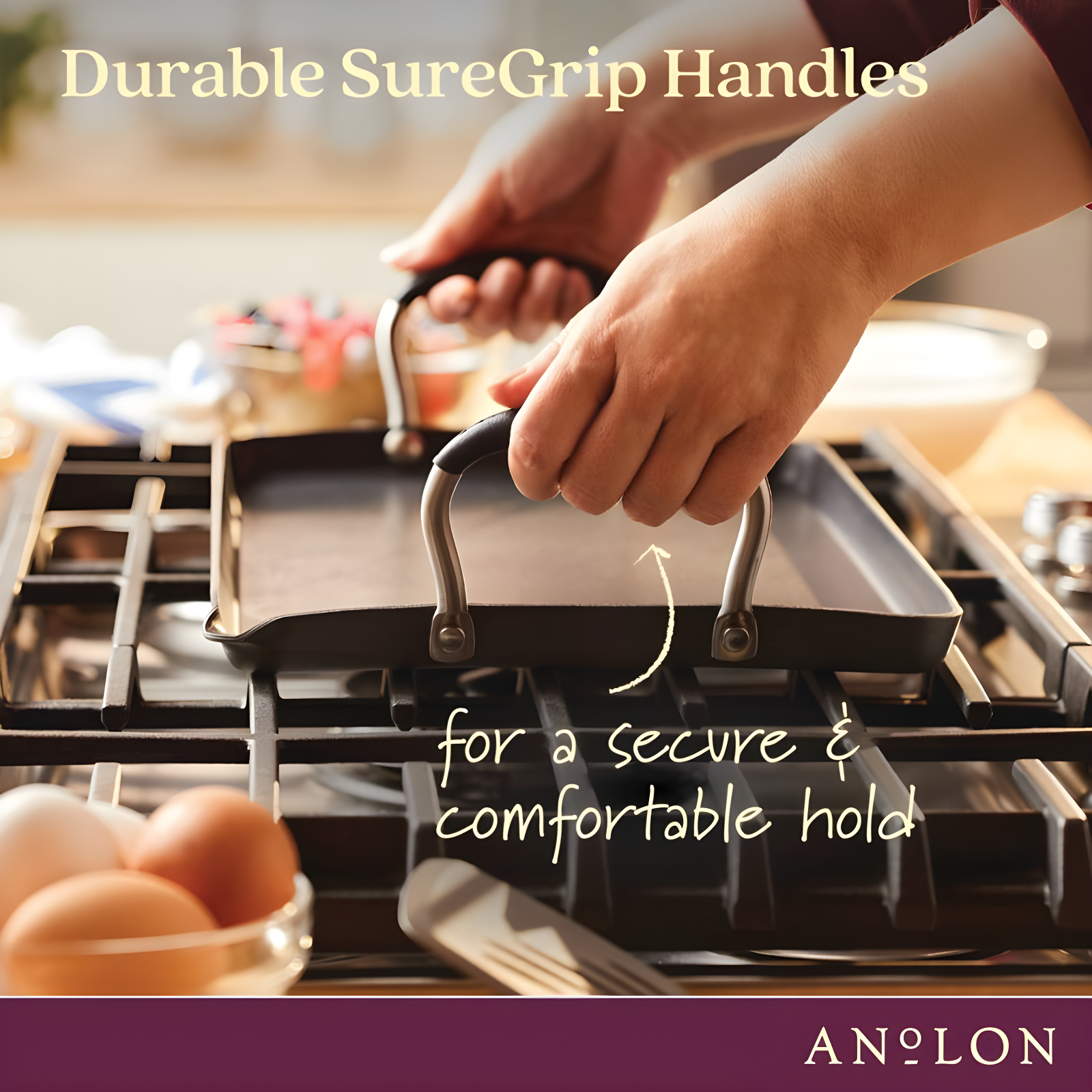 Anolon Advanced Home Hard Anodized Nonstick Double Burner Griddle, 10 Inch X 18 Inch