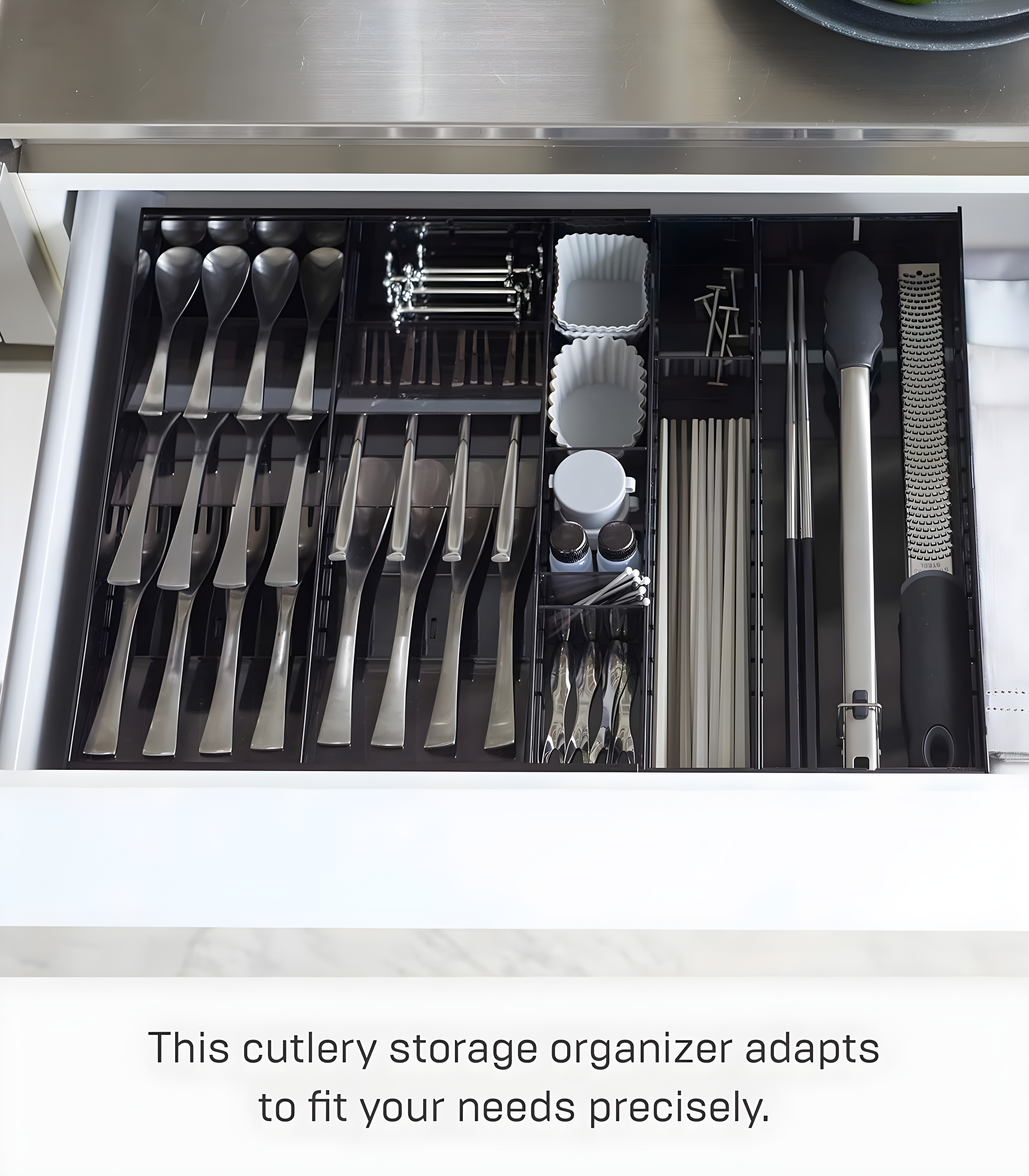 Yamazaki Home Yamazaki Home Expandable Cutlery Kitchen Utensils Storage Multi-Compartment Silverware Organizer