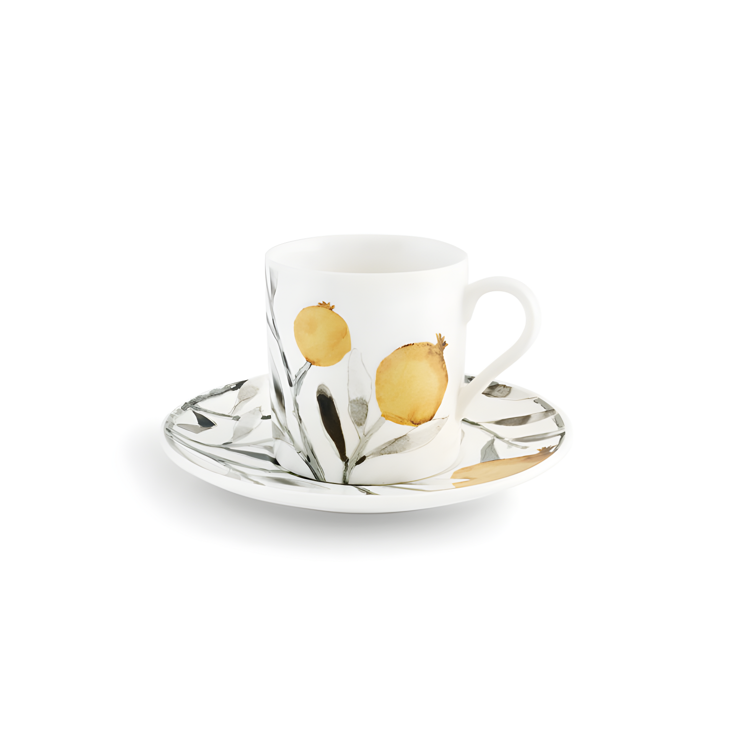 Elegant Pomegranate Inspired Demitasse Cup and Saucer Set