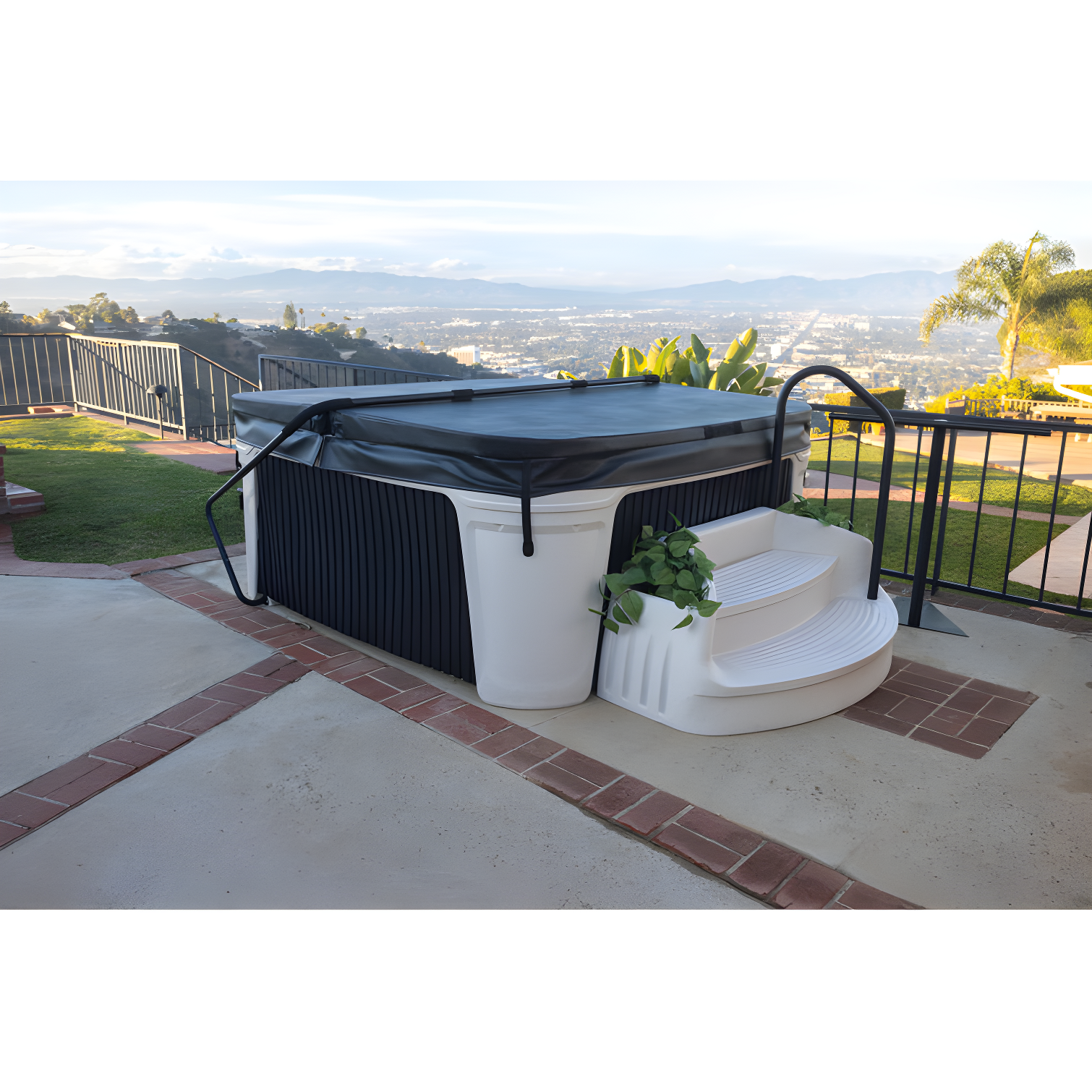AquaRest DayDream 3500 Ensemble 7-Person 35-Jet Plug & Play Hot Tub with Ozonator, LED Waterfall, Stainless Steel Heater, Step, Cover Lifter and Ice Bucket