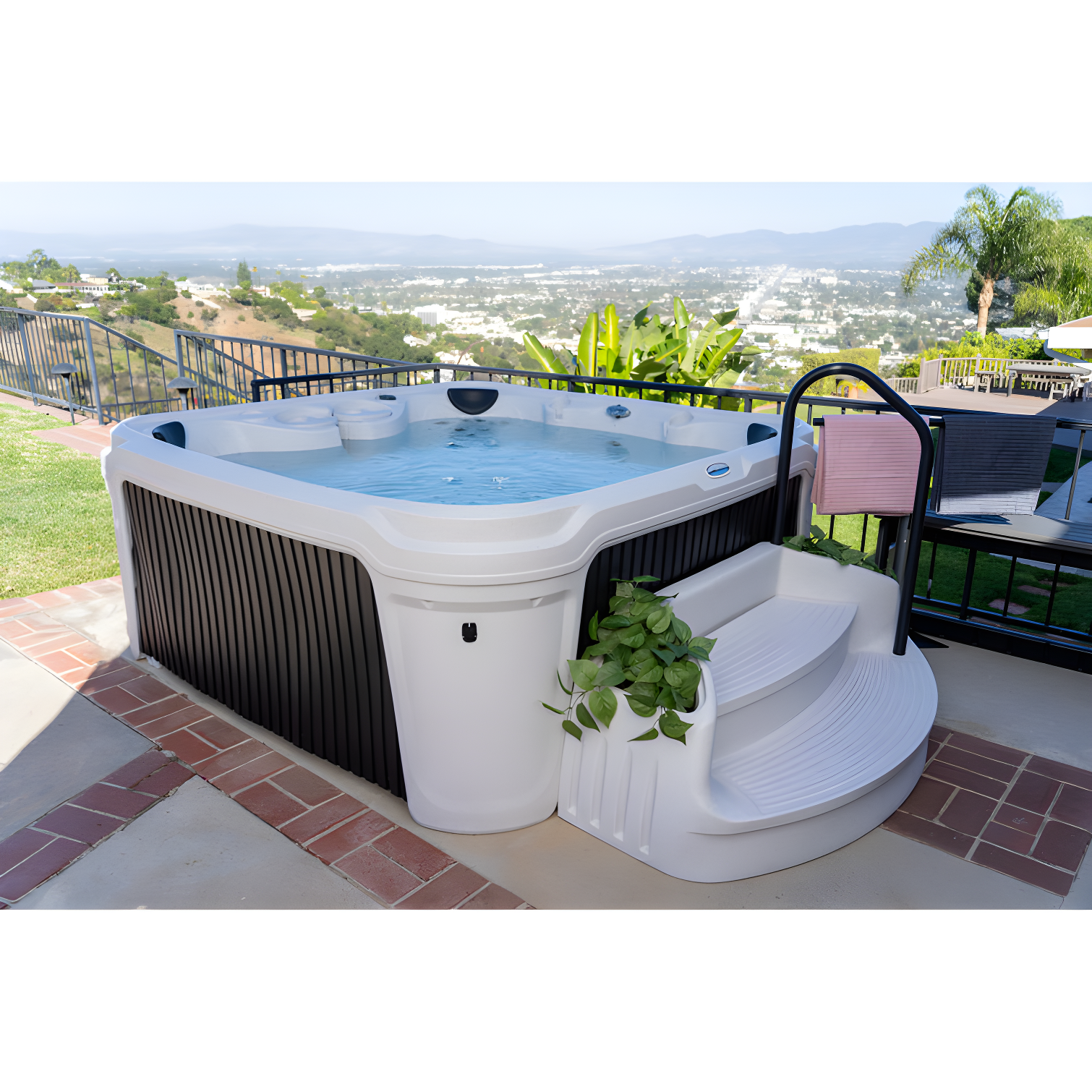 AquaRest DayDream 3500 Ensemble 7-Person 35-Jet Plug & Play Hot Tub with Ozonator, LED Waterfall, Stainless Steel Heater, Step, Cover Lifter and Ice Bucket