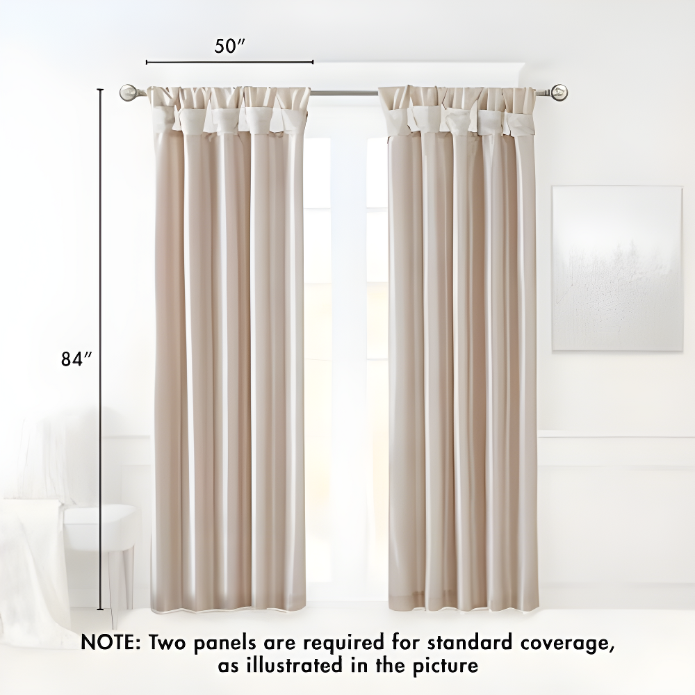 Madison Park Solid Pattern Faux Silk Twist Tab Top Curtain Panel, 50'' x 84'', Blush