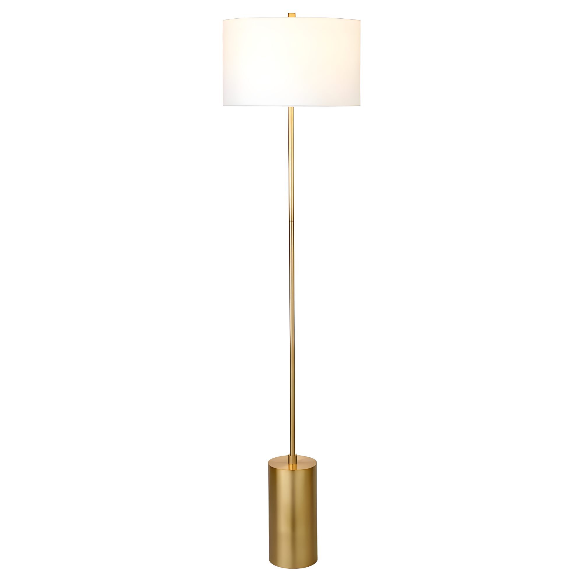 Evelyn&Zoe Somerset 64" Tall Floor Lamp with Drum Fabric Shade, Brass/White
