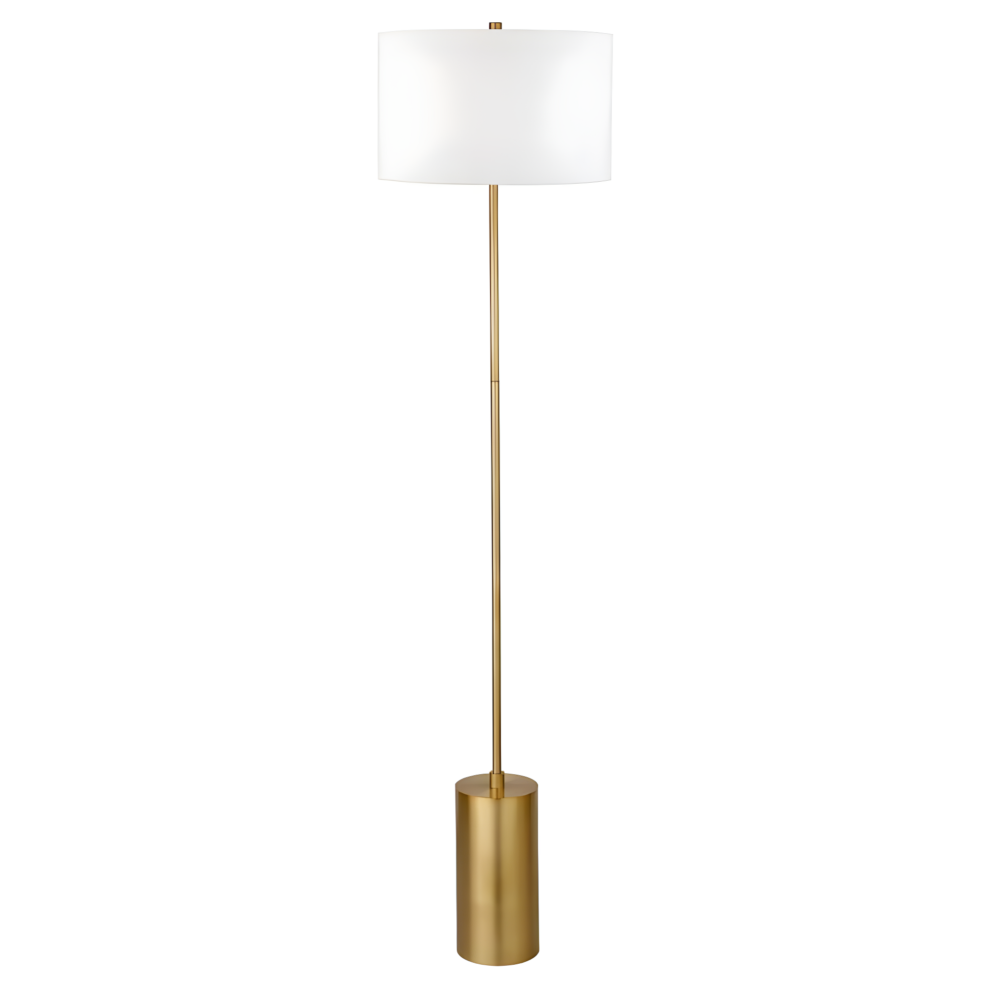 Evelyn&Zoe Somerset 64" Tall Floor Lamp with Drum Fabric Shade, Brass/White