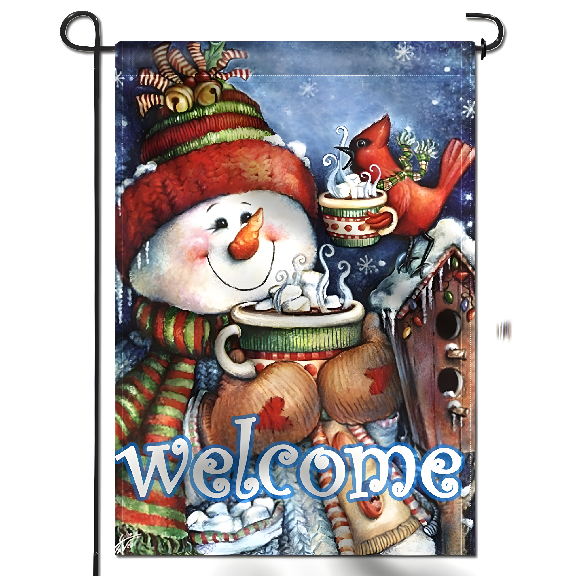 The Holiday Aisle® Alburnett PWelcome Winter Snowman Bird Snowflake Decorative Garden Flags 18 x 12.5 Inch