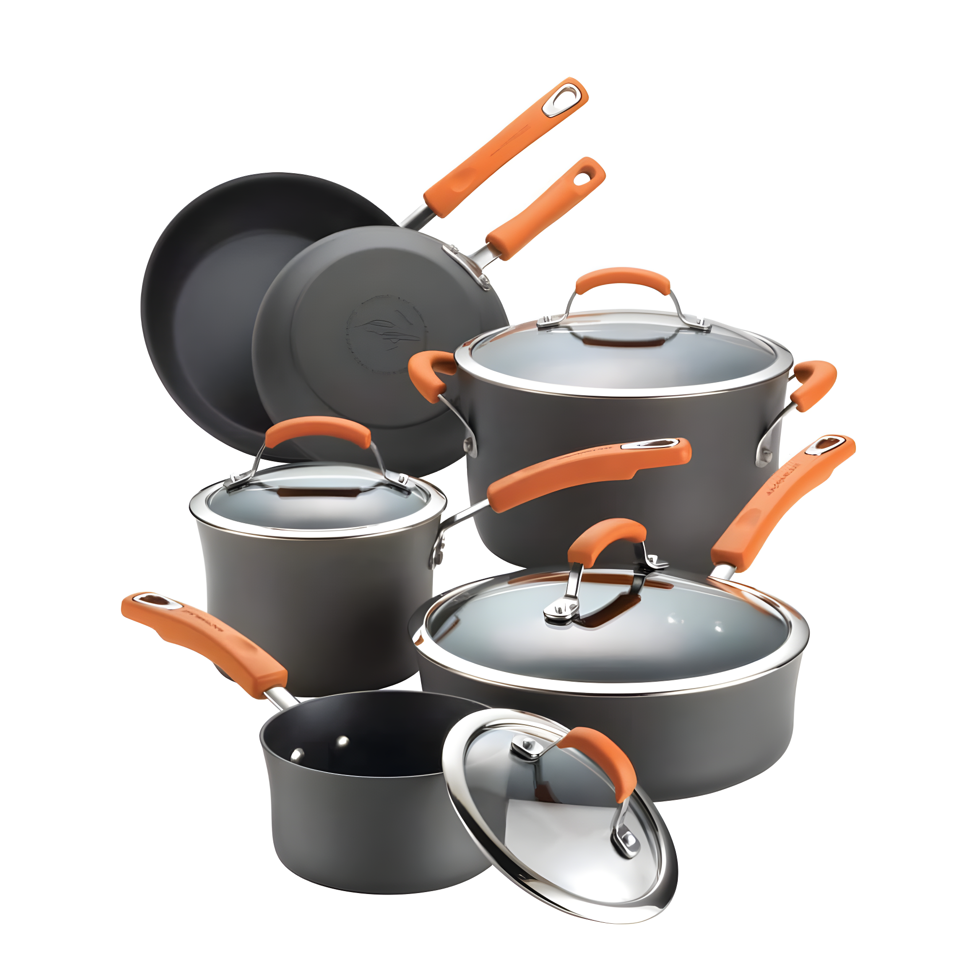 Rachael Ray Rachael Ray Brights Hard Anodized Nonstick Cookware Pots and Pans Set, 10 Piece, Gray with Handles
