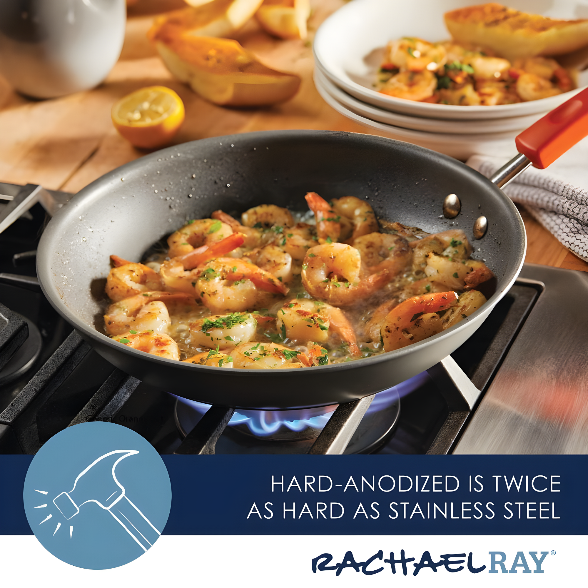 Rachael Ray Rachael Ray Brights Hard Anodized Nonstick Cookware Pots and Pans Set, 10 Piece, Gray with Handles