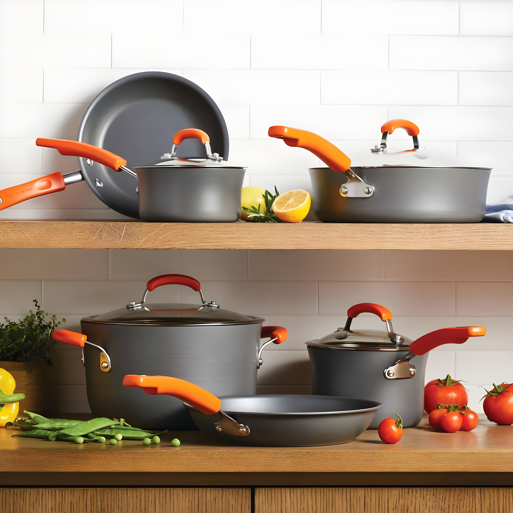 Rachael Ray Rachael Ray Brights Hard Anodized Nonstick Cookware Pots and Pans Set, 10 Piece, Gray with Handles