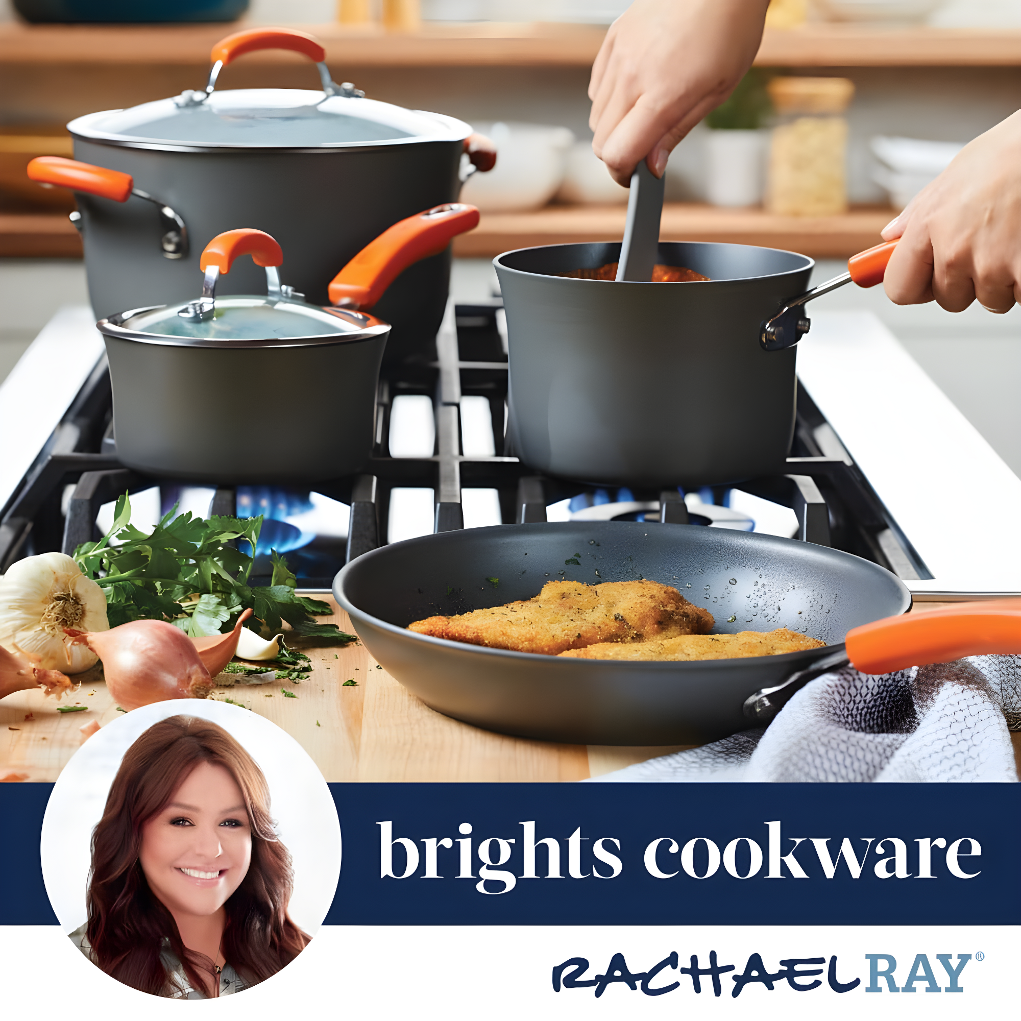 Rachael Ray Rachael Ray Brights Hard Anodized Nonstick Cookware Pots and Pans Set, 10 Piece, Gray with Handles
