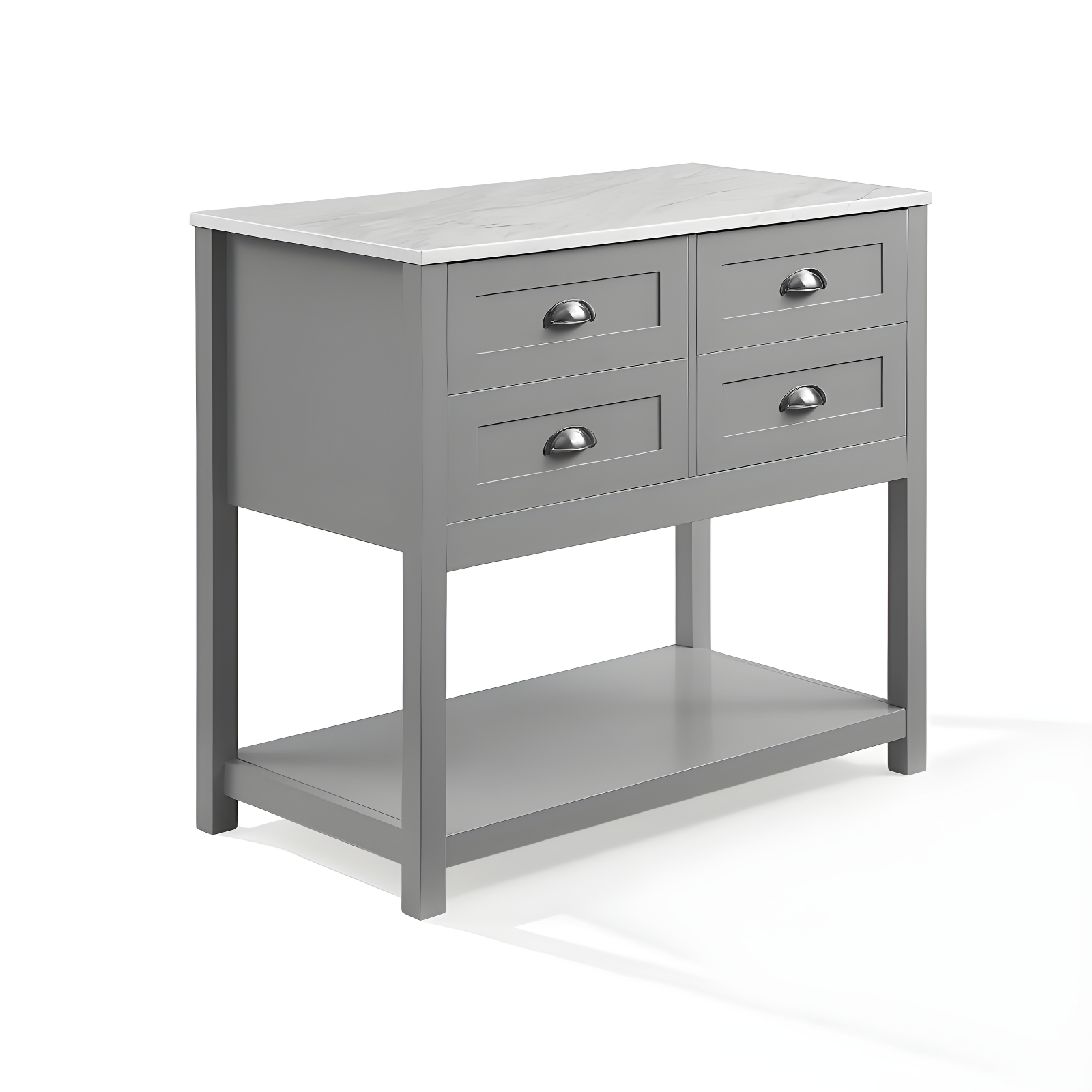 Connell Kitchen Island Cart Gray/White Marble - Crosley: Mobile Storage, 4 Drawers, Open Shelf, Locking Wheels