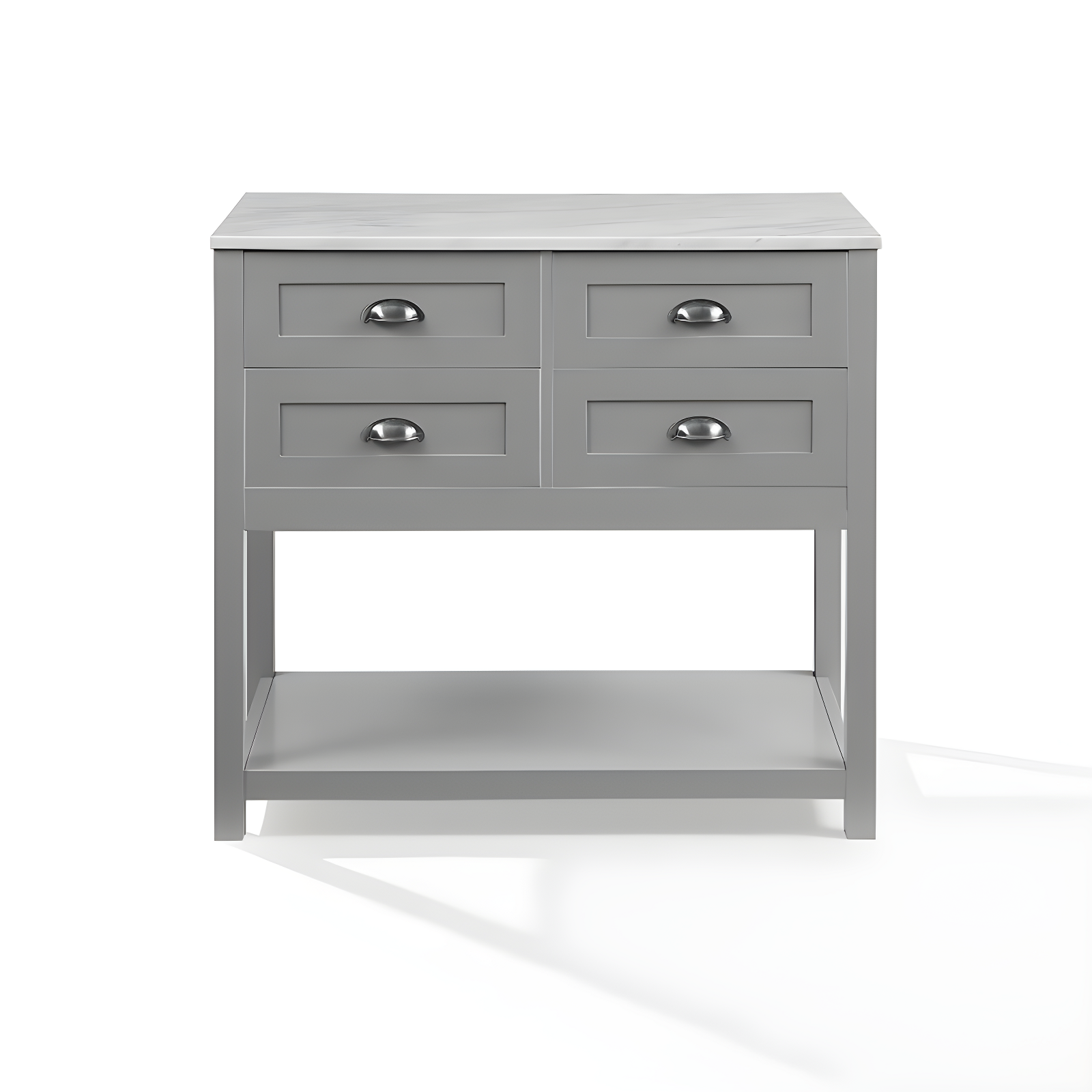 Connell Kitchen Island Cart Gray/White Marble - Crosley: Mobile Storage, 4 Drawers, Open Shelf, Locking Wheels
