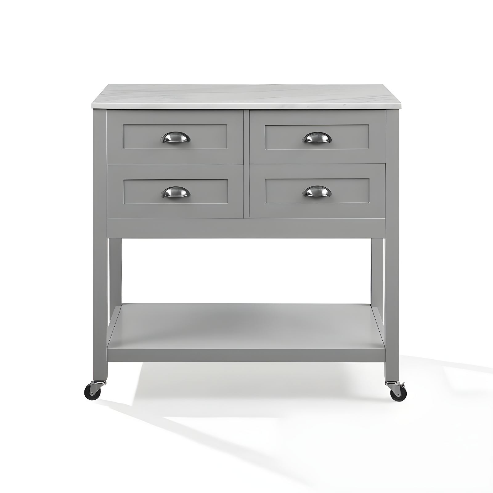 Connell Kitchen Island Cart Gray/White Marble - Crosley: Mobile Storage, 4 Drawers, Open Shelf, Locking Wheels
