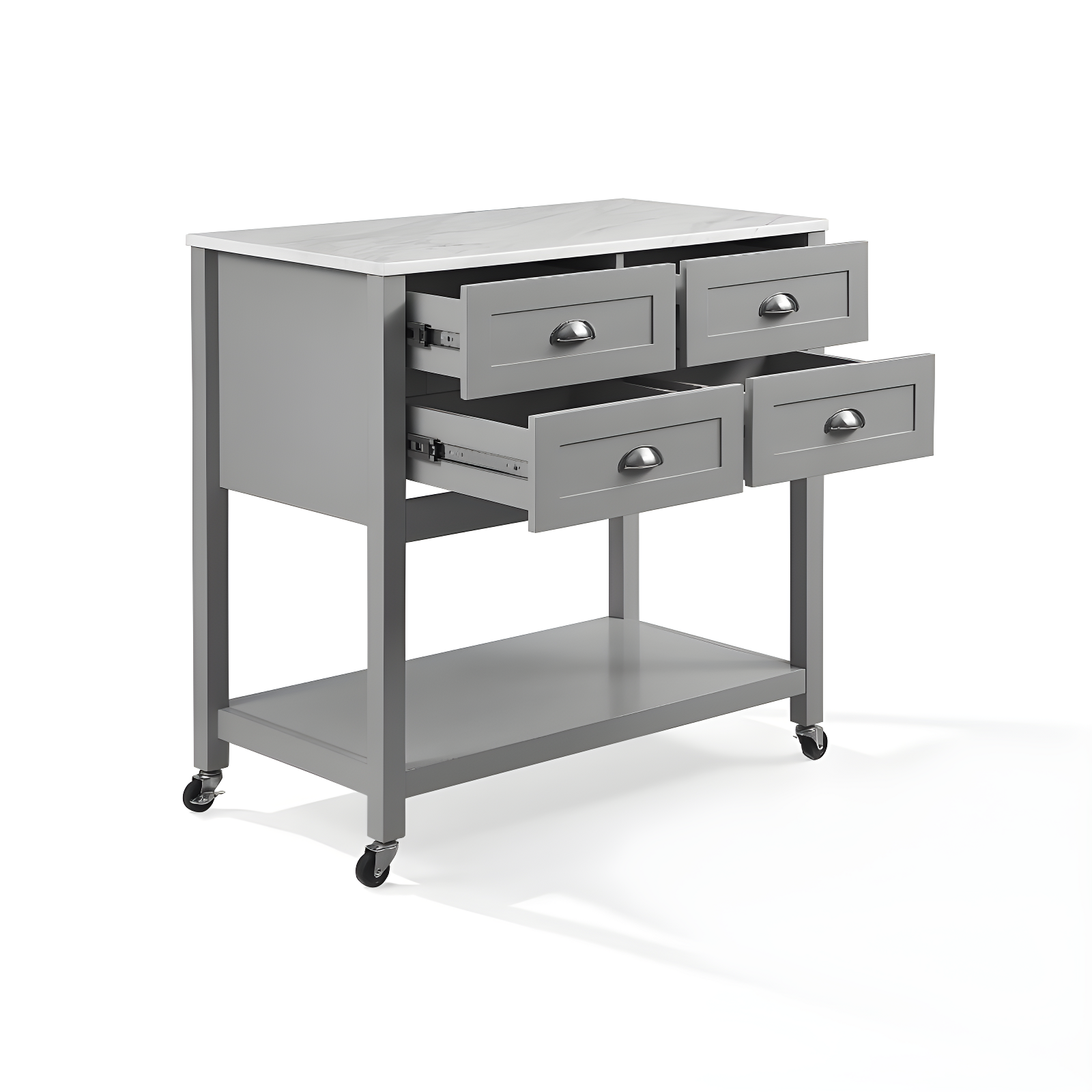 Connell Kitchen Island Cart Gray/White Marble - Crosley: Mobile Storage, 4 Drawers, Open Shelf, Locking Wheels