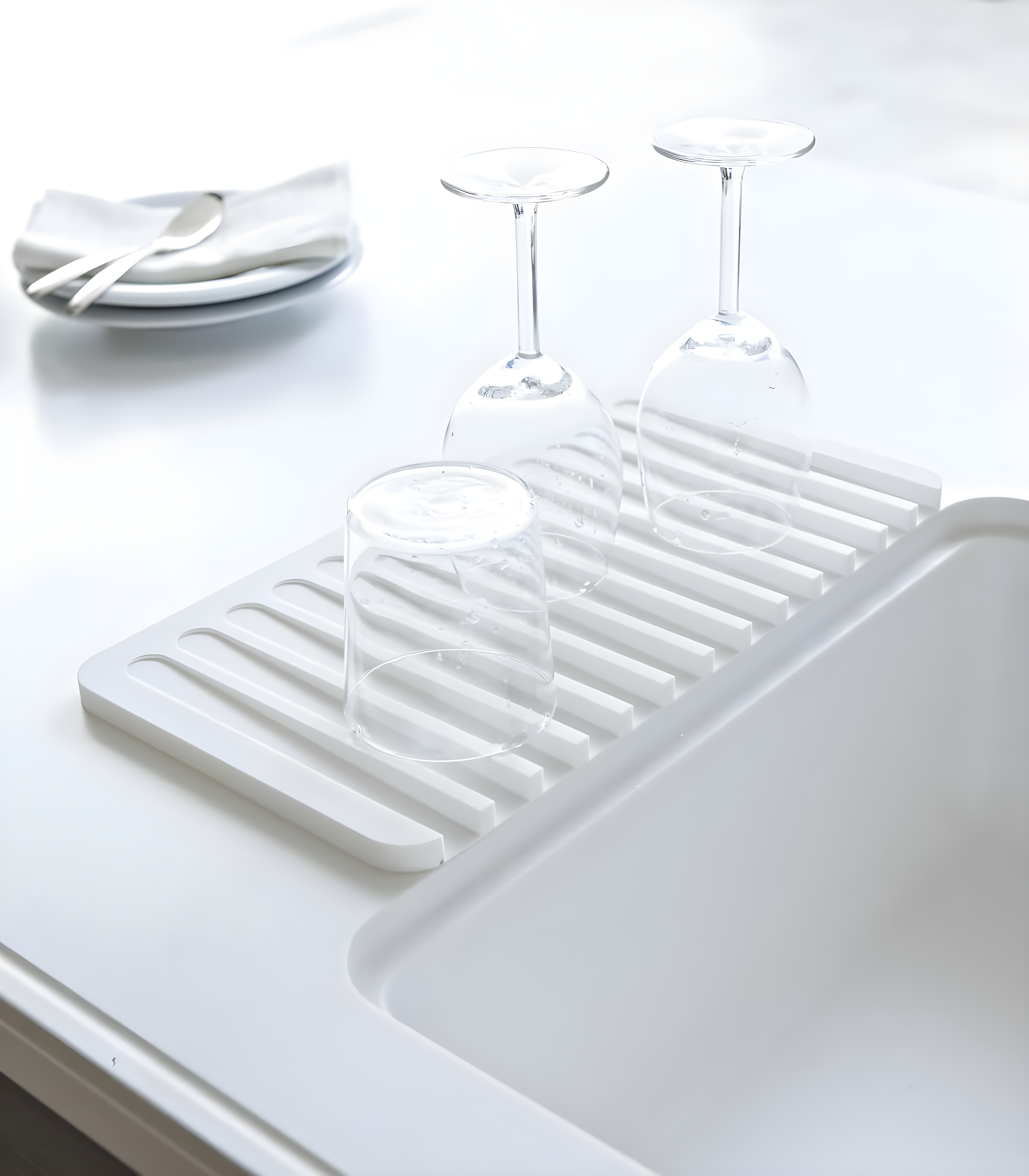 Yamazaki Home Self Draining Tray - Drying Board, Dish Drainer Mat, Silicone