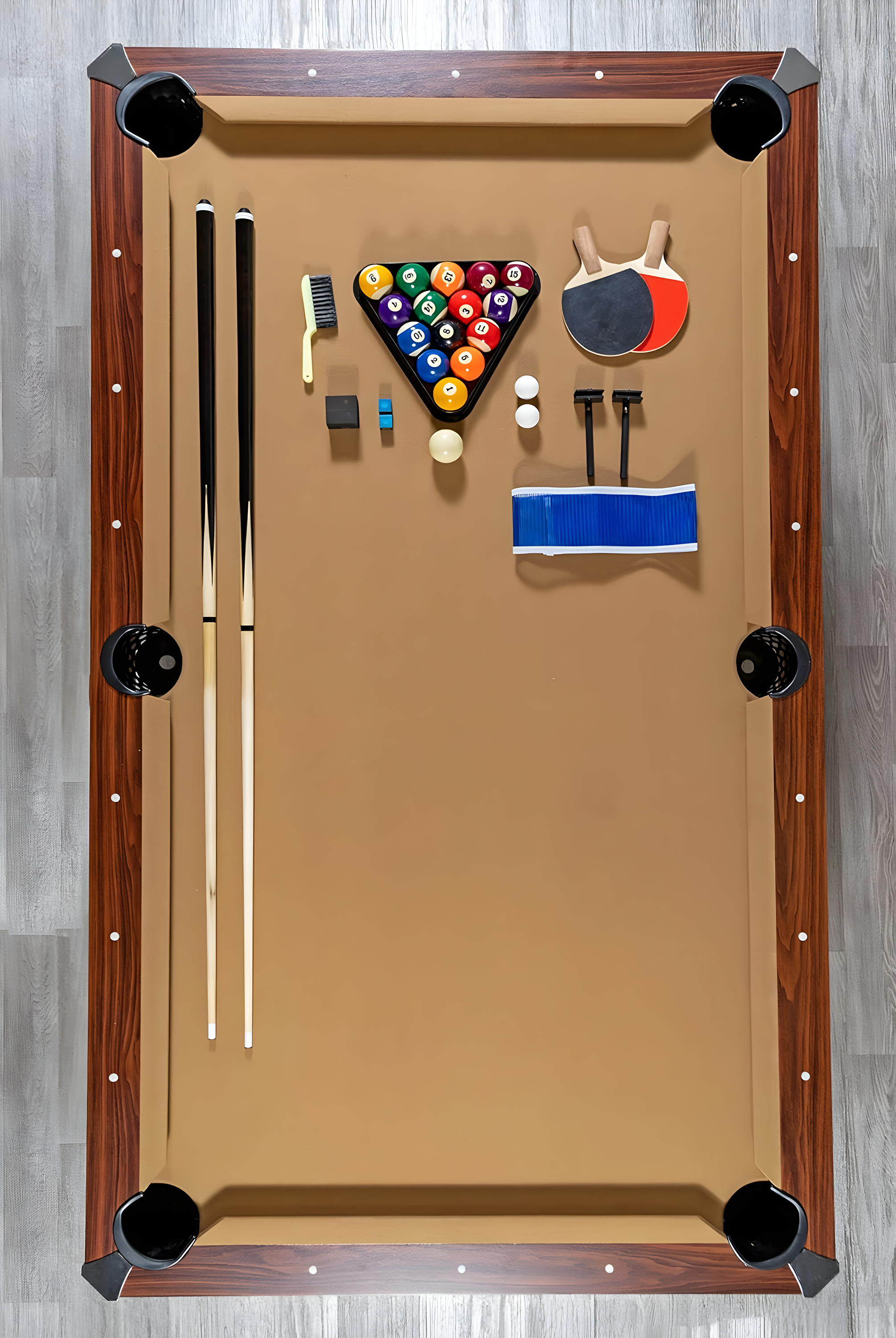 Hathaway Newport Stylish 7 Ft Multi Game Pool Table Combo with Dining Top and Ping Pong – Includes Benches for Home Storage and Accessories