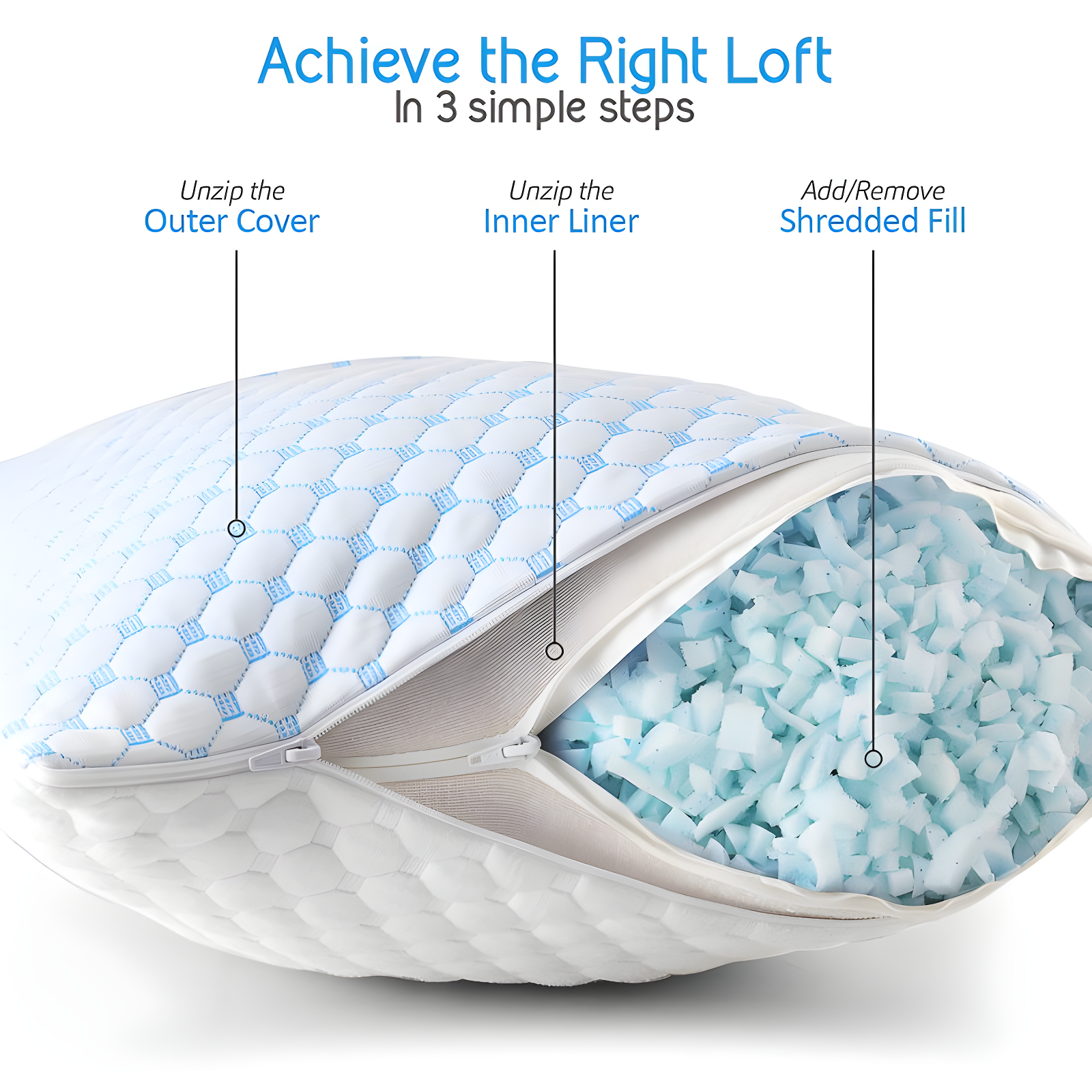 Nestl Cooling Pillow Queen Size Set of 2, Adjustable Cooling Pillows for Sleeping