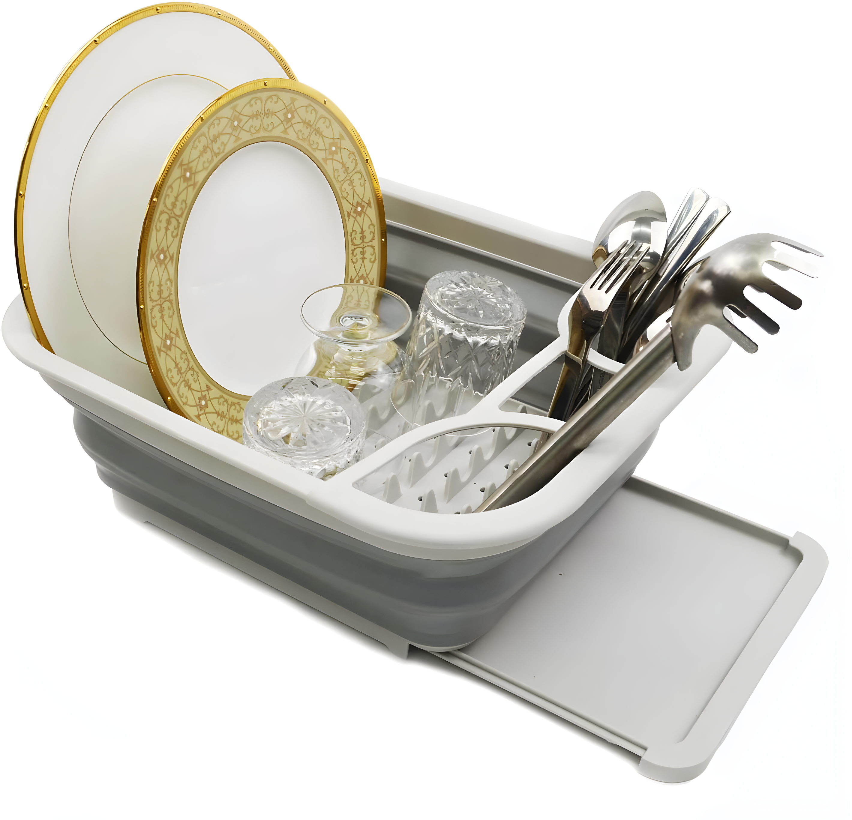 SAMMART Collapsible Dish Drainer with Drainer Board - Foldable Drying Rack Set - Portable Dinnerware Organizer - Space Saving Kitchen Storage Tray