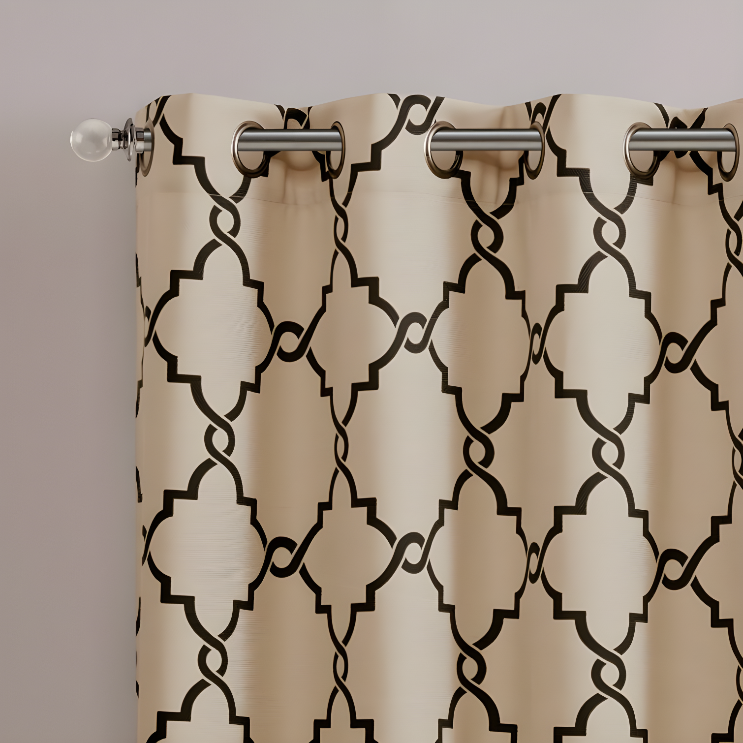 Fretwork Print Grommet Top Window Curtain Panel