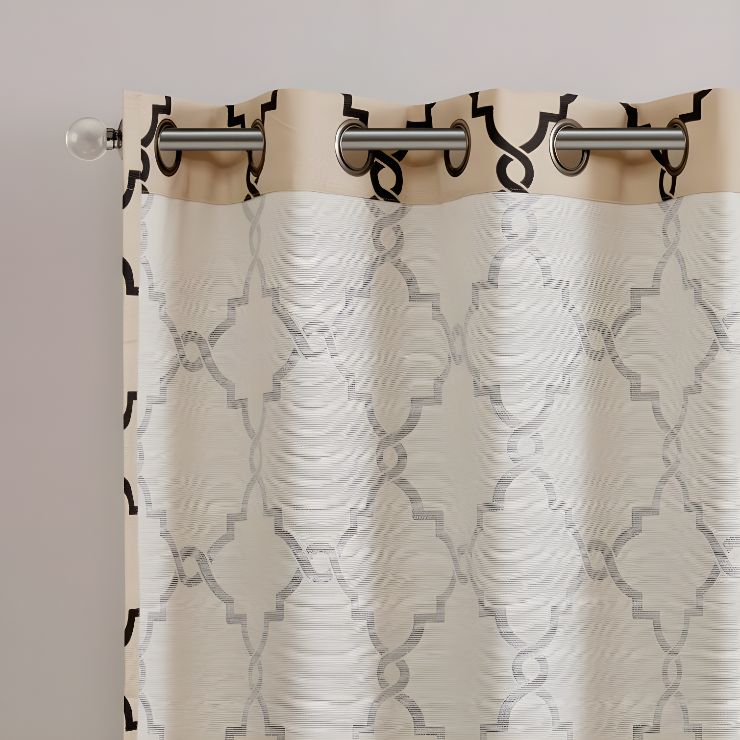 Fretwork Print Grommet Top Window Curtain Panel