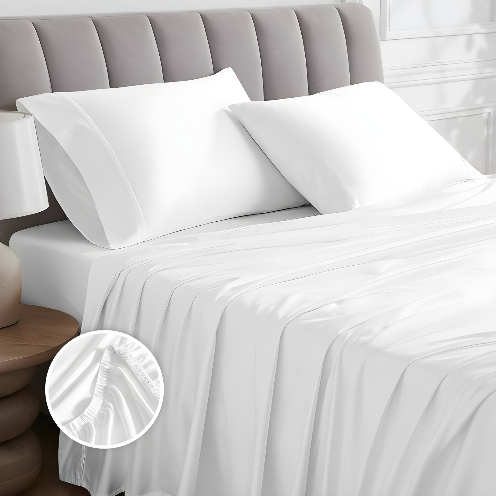 Full 1000 Thread Count Cotton Solid Sheet Set White - Aireolux
