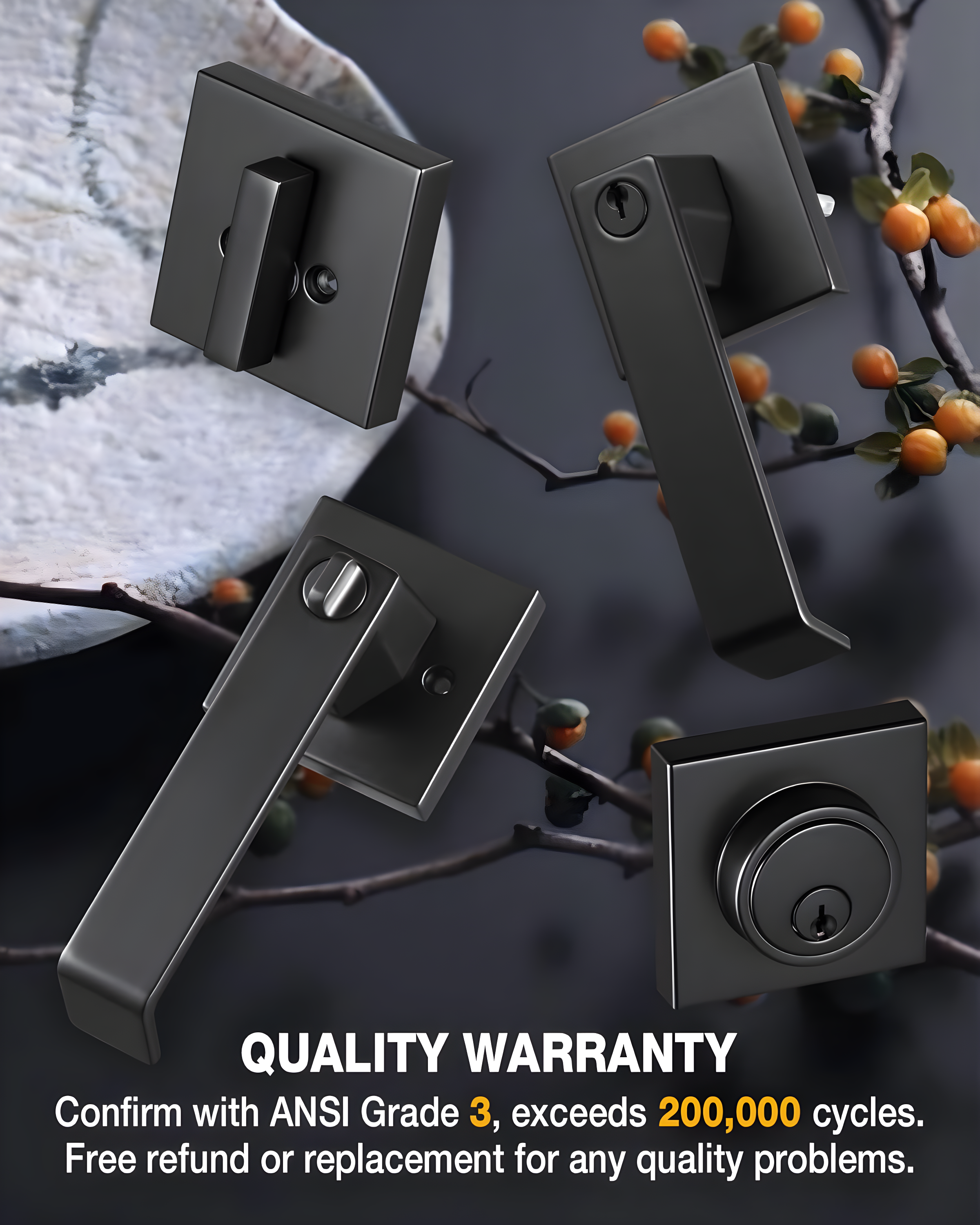 Front Door Handle and Deadbolt Set, Matte Black Exterior Door Lock Set with Deadbolt, Front Door Handles and Locks (2 Pack)