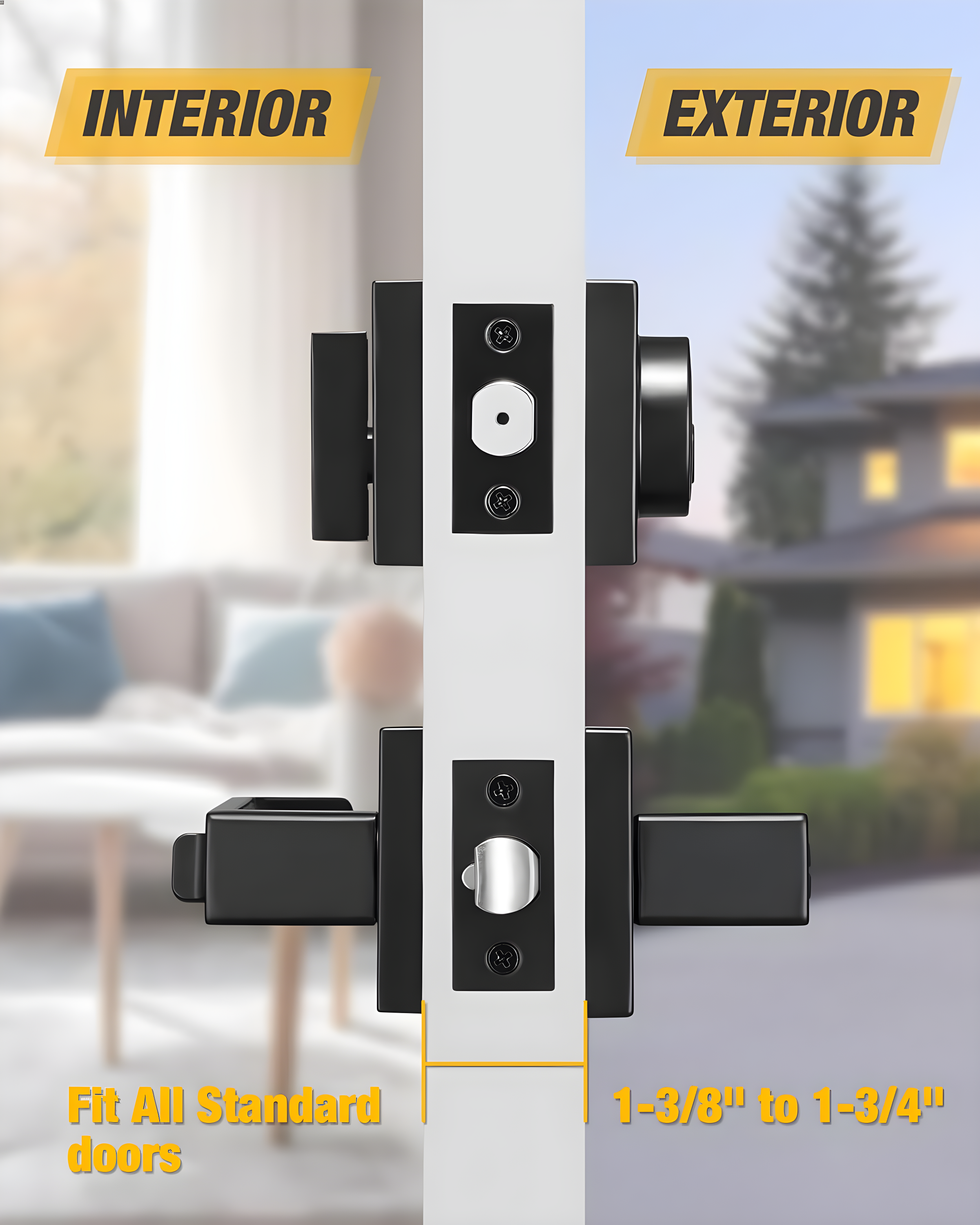 Front Door Handle and Deadbolt Set, Matte Black Exterior Door Lock Set with Deadbolt, Front Door Handles and Locks (2 Pack)